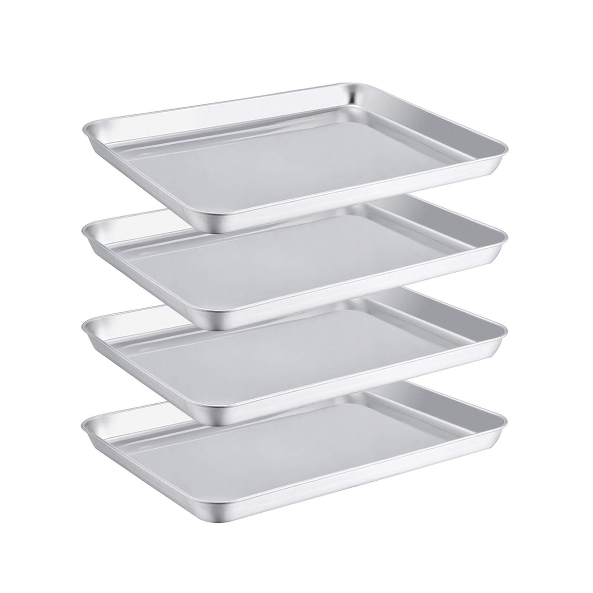 Teamfar Toaster Oven Pans Set Of 4, Stainless Steel Compact 10.5 X 8 X 1 Inch Baking Roasting Pan Professional, Healthy &Heavy D