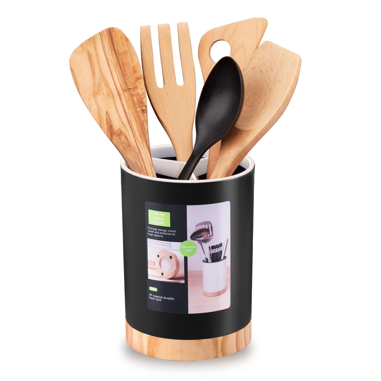 Tiosamd Kitchen Utensil Holder Tableware Storage Bucket, Spoon Chopsticks Fork Drain Rack Utensil Crock For Counter, Household 3