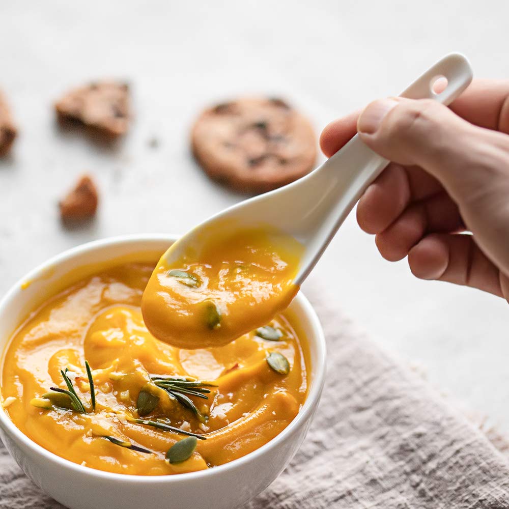 Dowan 5.3'' Asian Soup Spoons Set Of 12 - White Ceramic Dessert Spoons- Perfect For Pho, Miso, Wonton, Ramen, Dumpling, Macaron