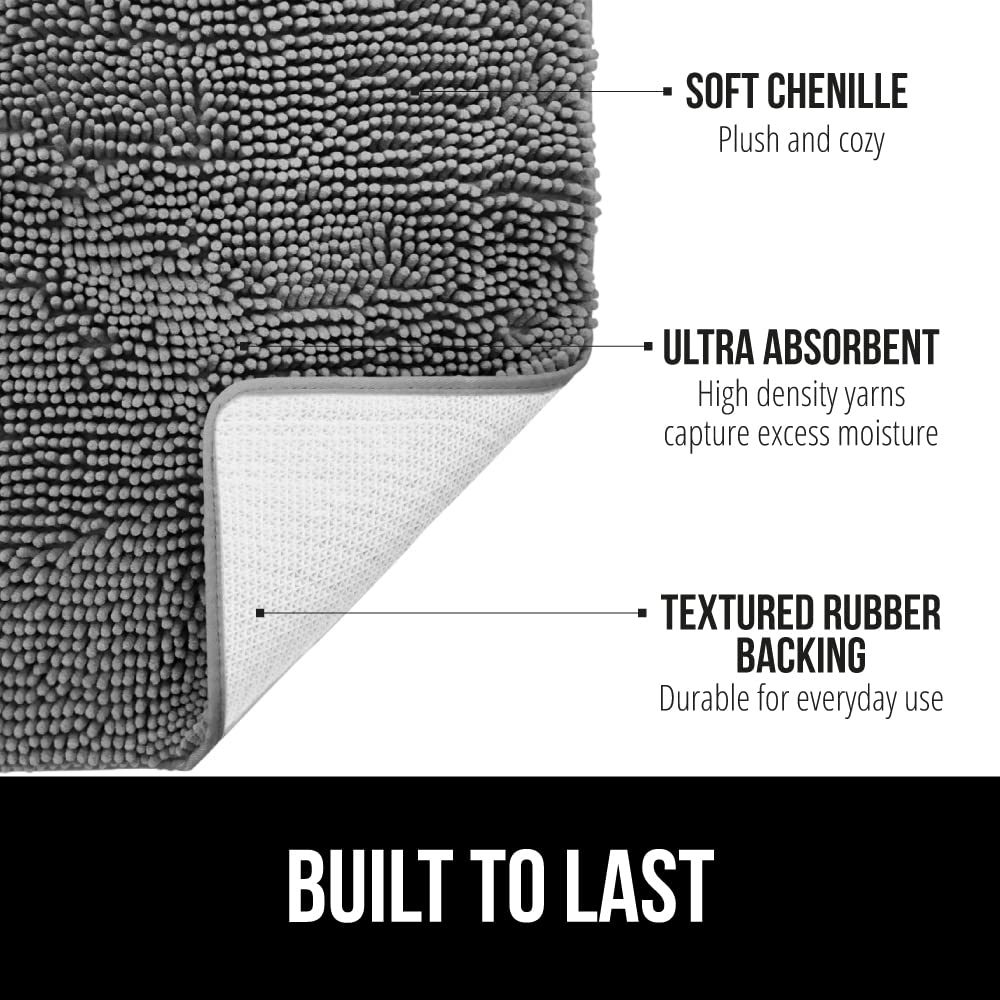 Gorilla Grip Bath Rug  60x17  Thick Soft Absorbent Chenille Rubber Backing Bathroom Rugs  Microfiber Dries Quickly  Shaggy Machine Washable Mats  Plush Durable Rug  Bathtub and Shower Floor  Grey
