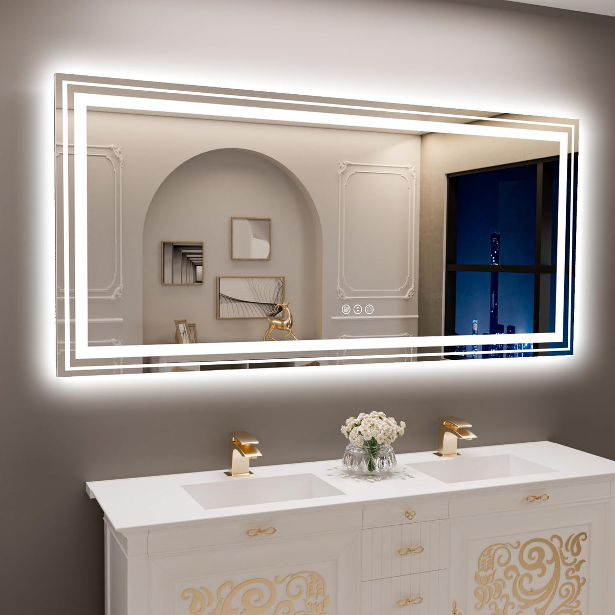 Snowdool Led Bathroom Mirror With Lights, 77 X 36 Inch Front And Backlit Mirror Bathroom, Anti-Fog Lighted Vanity Mirror, Steple