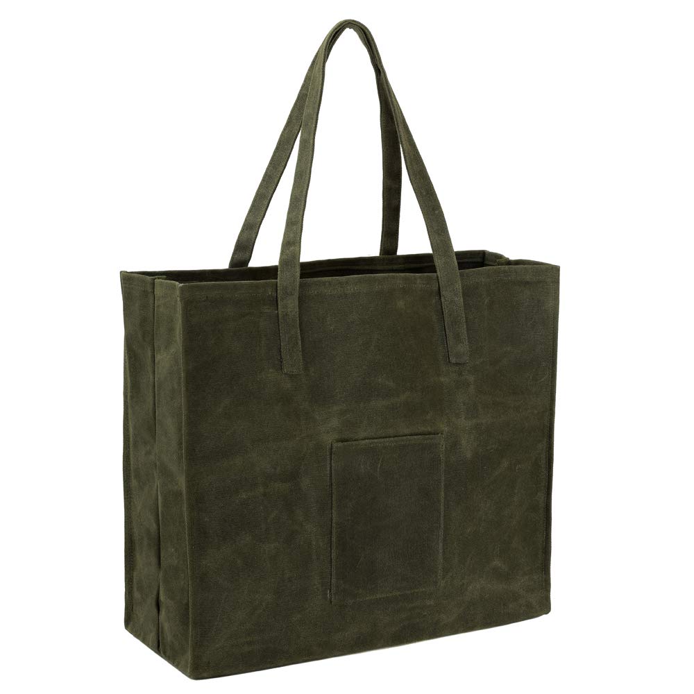 Kaaltisy Waxed Canvas Reusable Grocery Bag Heavy Duty Waterproof Shopping Bag Well Self-Standing Sturdy Farmers Market Bag, Wide