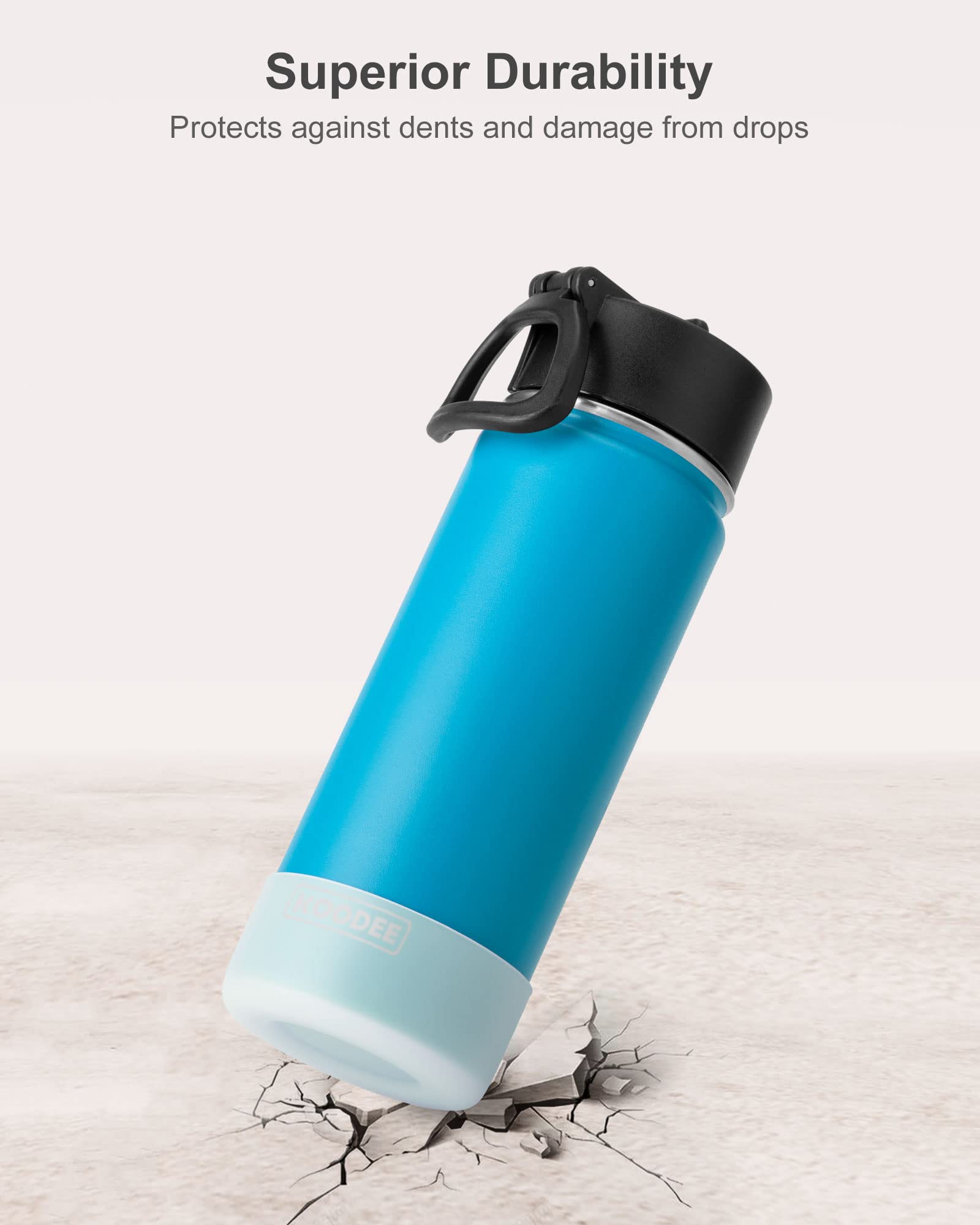 Koodee Water Bottle With Straw 16 Oz Stainless Steel Double Wall Vacuum Insulated Wide Mouth Water Bottle Flask With Leakproof S