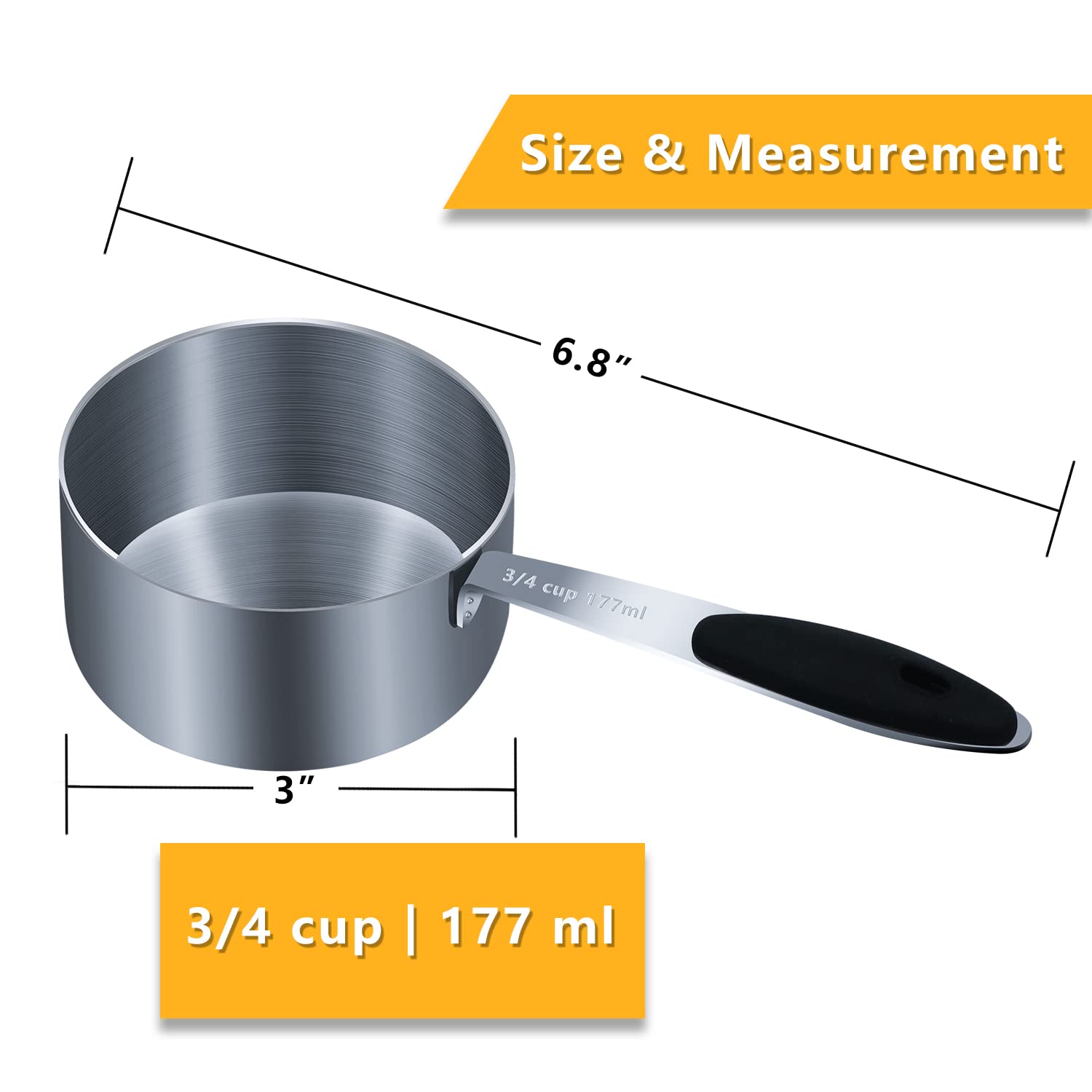 Leifeny 3/4 Cup(12 Tbsp | 177 Ml |177 Cc| 6 Oz) Measuring Cup, Stainless Steel Measuring Cups, Single Metal Measuring Cup, Kitch