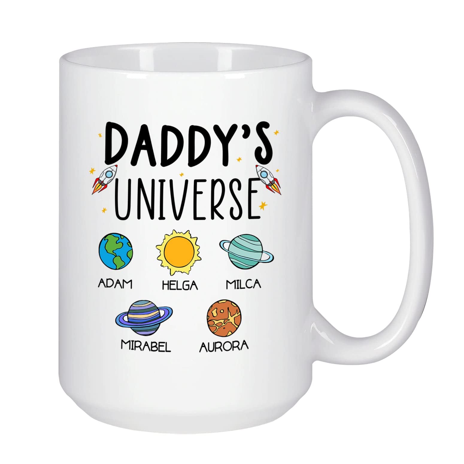 Daddy'S Universe Coffee Mug Custom Kid'S Name Mug For Dad, Personalized Dad Mugs Gifts For Daddy/Father/Papa, Customized Dad Mug