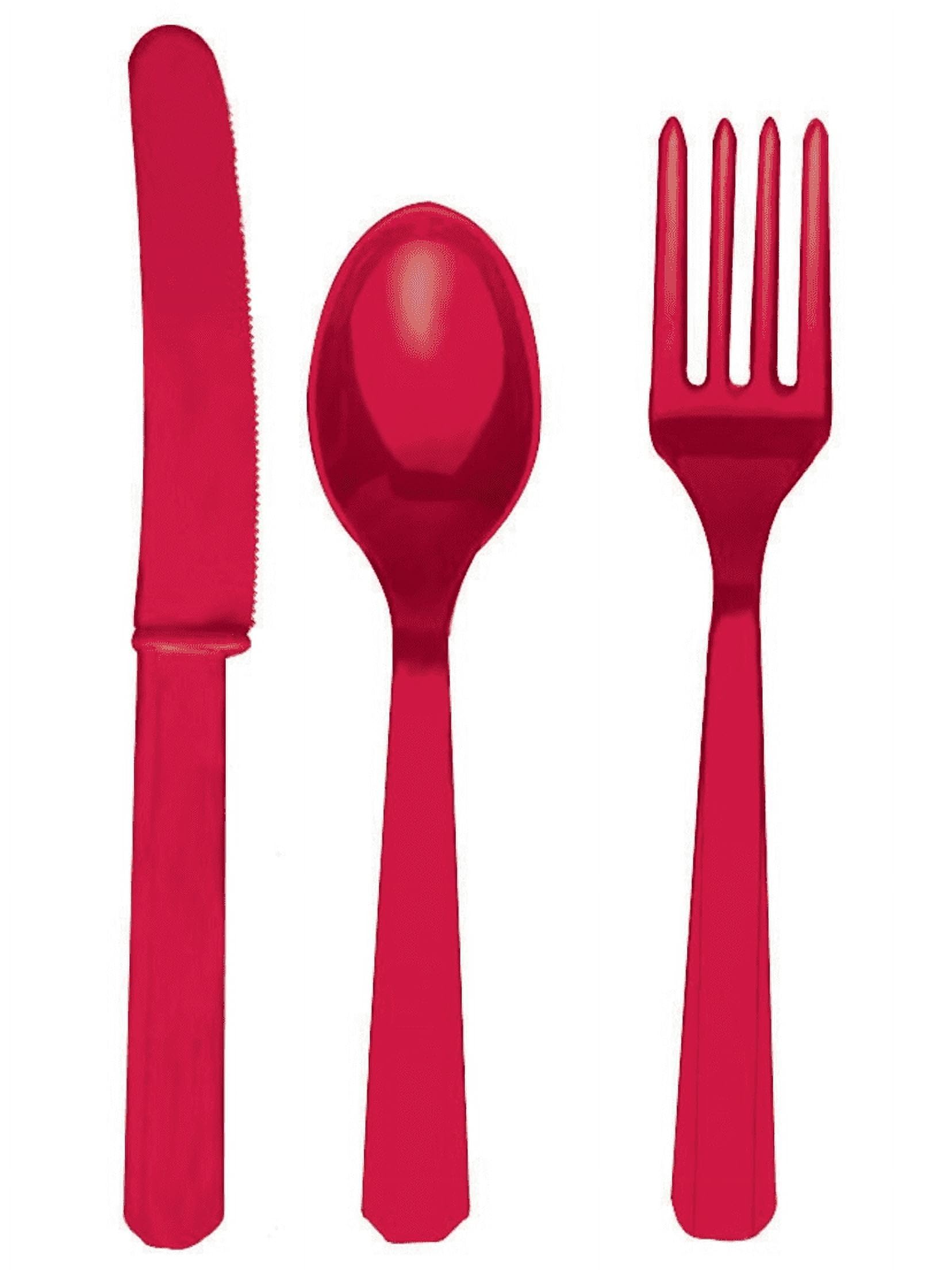 Apple Red Assorted Plastic Cutlery Set - (24 Count) - Premium Quality & Eye-Catching Color Tableware, Perfect For Parties & Spec