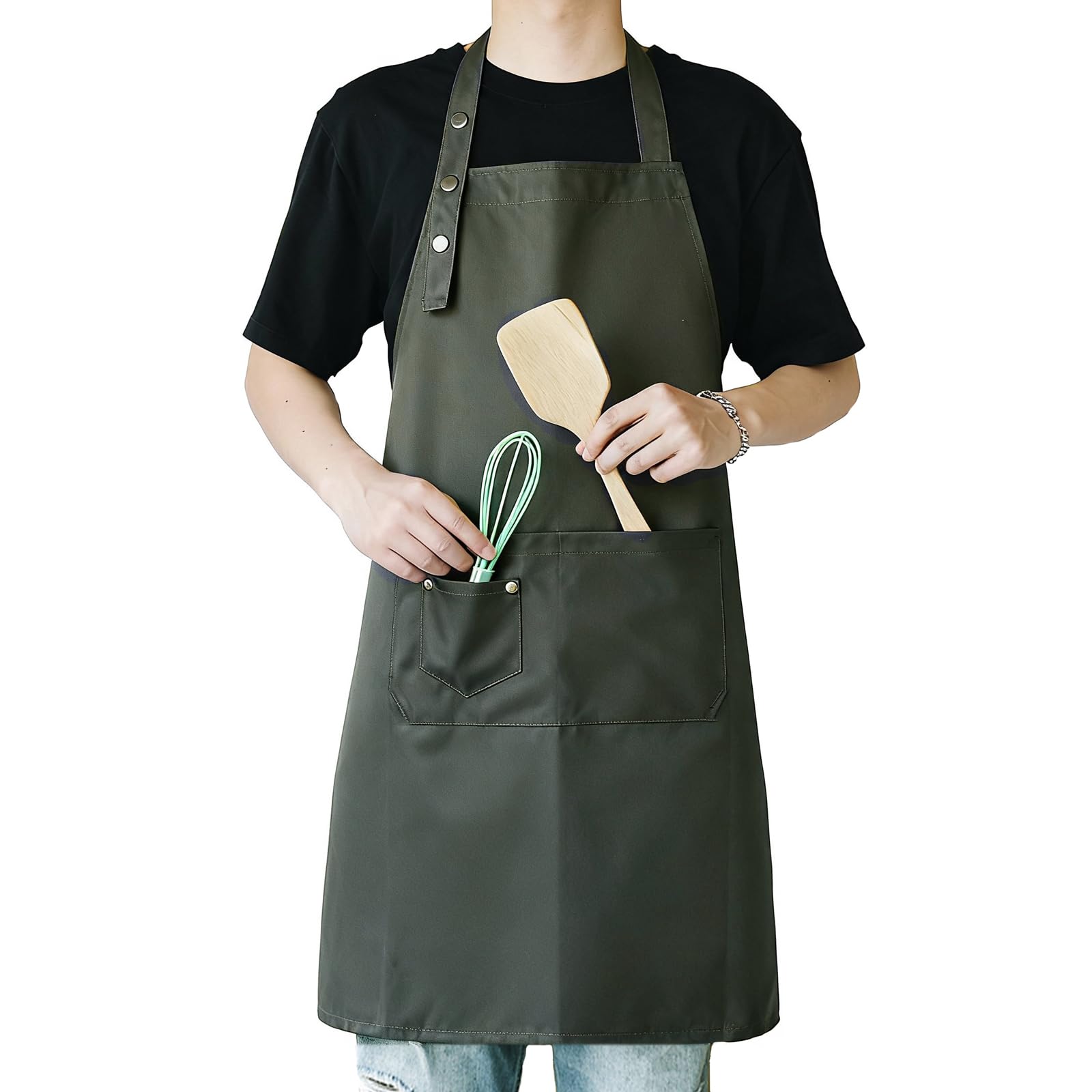 MORNITE Apron Men Women for Artist Painting Ceramics Baking Cooking Cafe, Art Work Craft Smock Apron with Pockets, Sage Green