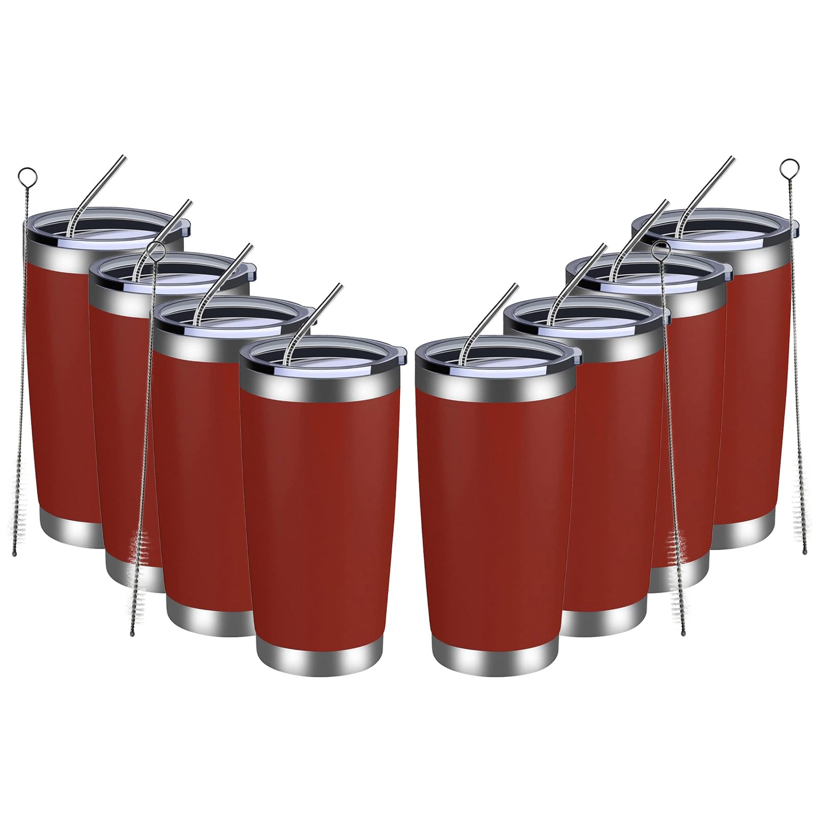 MEWAY 20oz Tumbler 8 Pack Double Wall Vacuum Insulated Travel Mug Bulk, Stainless Steel Tumblers with Lid and Straw, Powder Coat