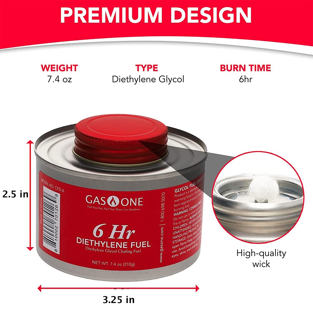 Gas One 6 Hour Chafing Fuel - Food Warmer For Chafing Dish Buffet Set - Liquid Safe Fuel With Wick & Lid Opener 7.4 Oz (Pack Of