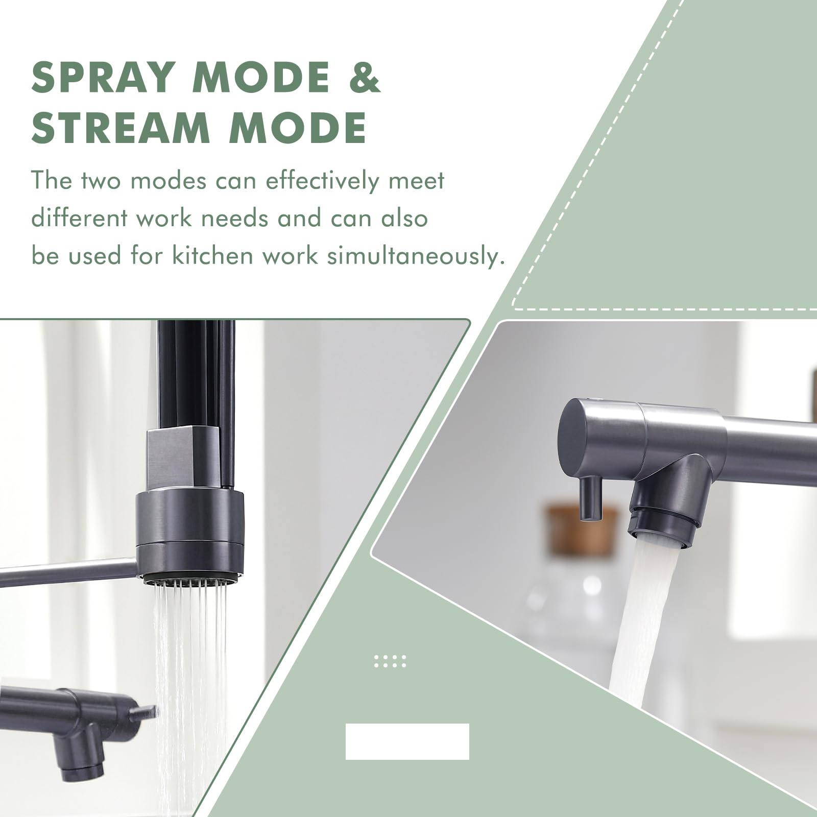 Gimili Black Stainless Commercial Kitchen Faucet With Pull Down Sprayer Double-Headed Kitchen Faucets With Deck Plate