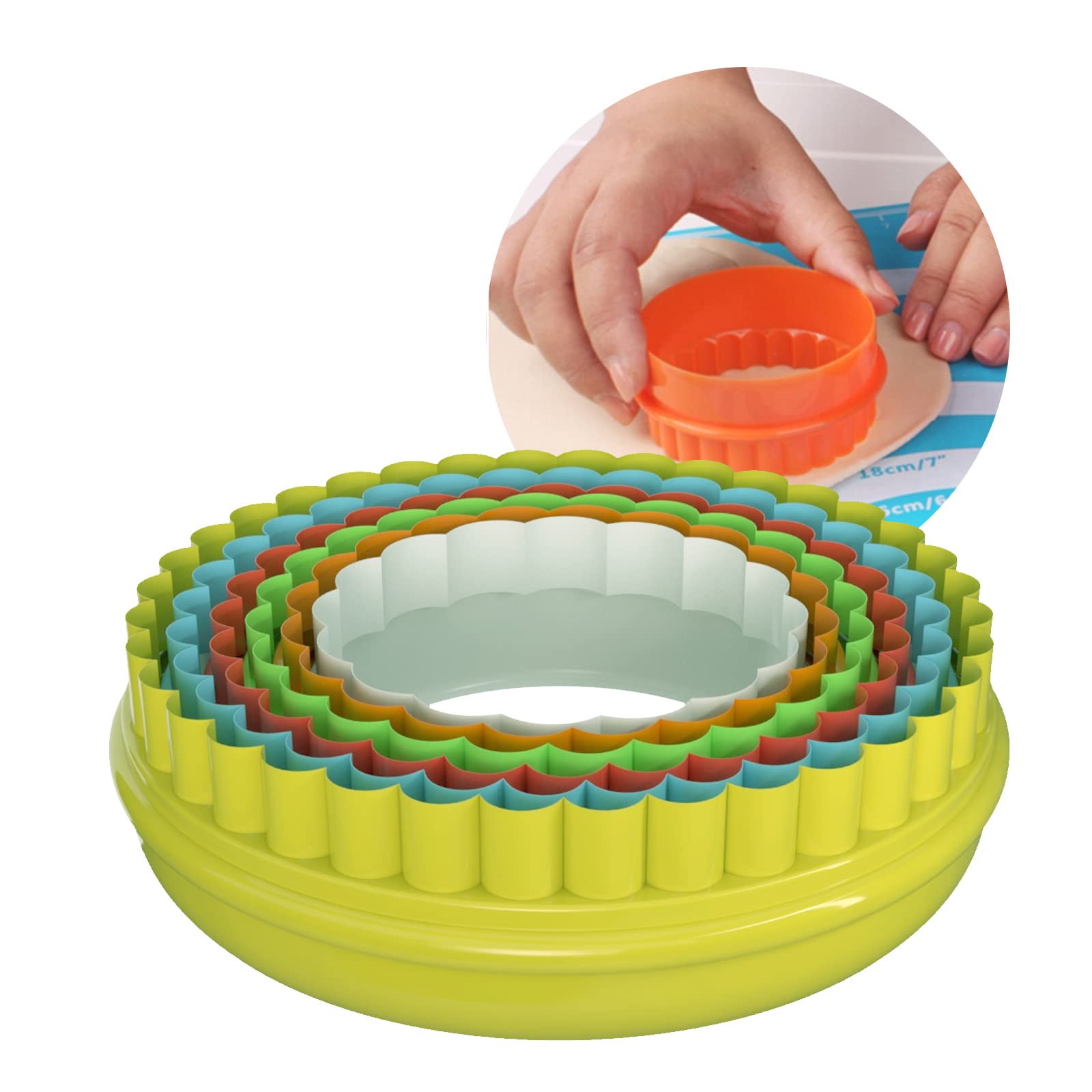 6 Pieces Scalloped Round Cookie Cutters Plastic For Baking Biscuit Fondant Cake Cutters Two Side Double Sided Fluted And Plain E