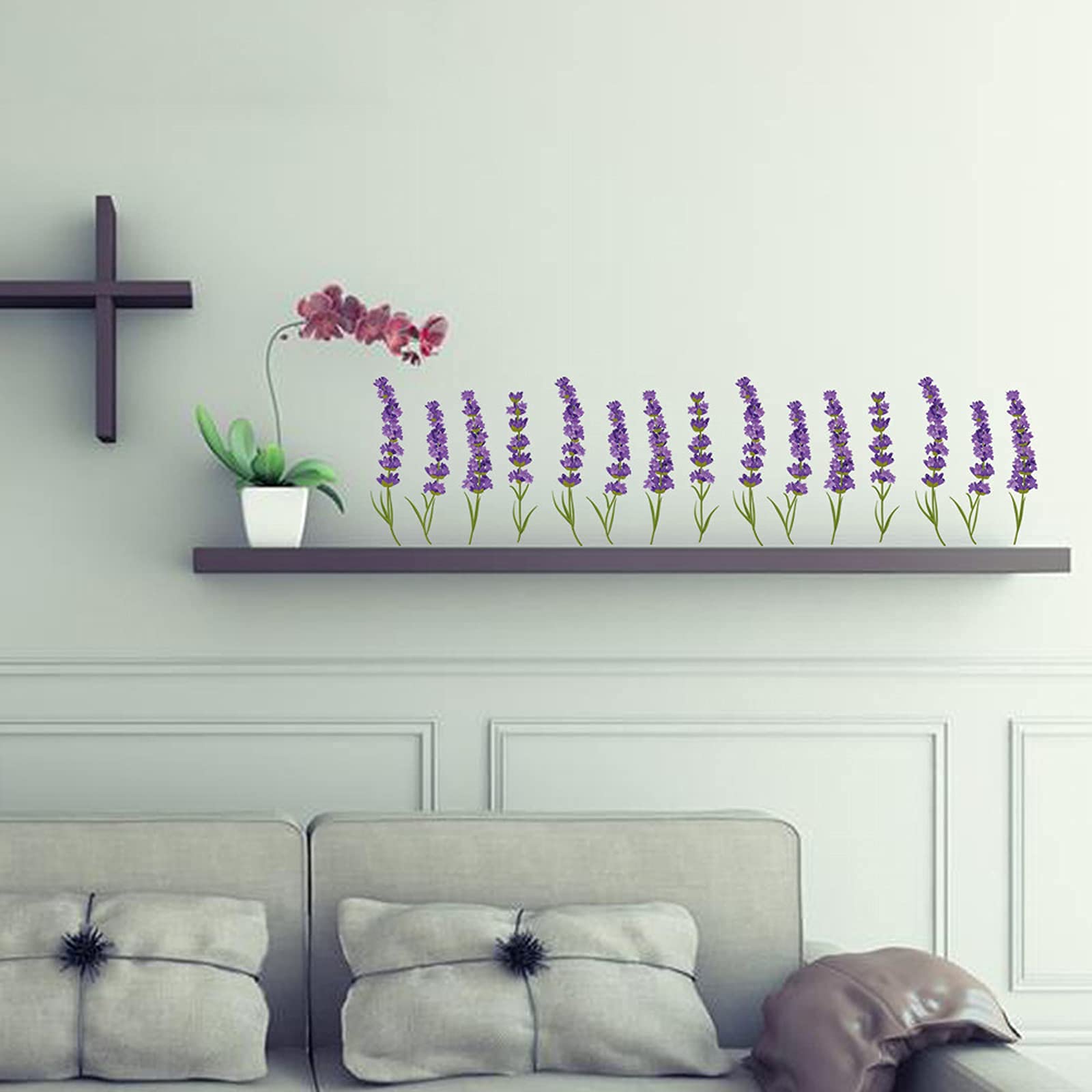 Maydahui 6 Sheets Lavender Flowers Wall Decals Garden Purple Floral Wall Corner Stickers(7.25 X 54 Inch) Peel Stick Removable Ar