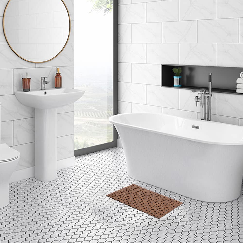 Fovlaurs Bamboo Bath Mat Bathroom Rugs Floor Wood Shower Bathtub Waterproof Non Slip Accessories 16x24 Inch Easy to Clean  Walnut  1 pc