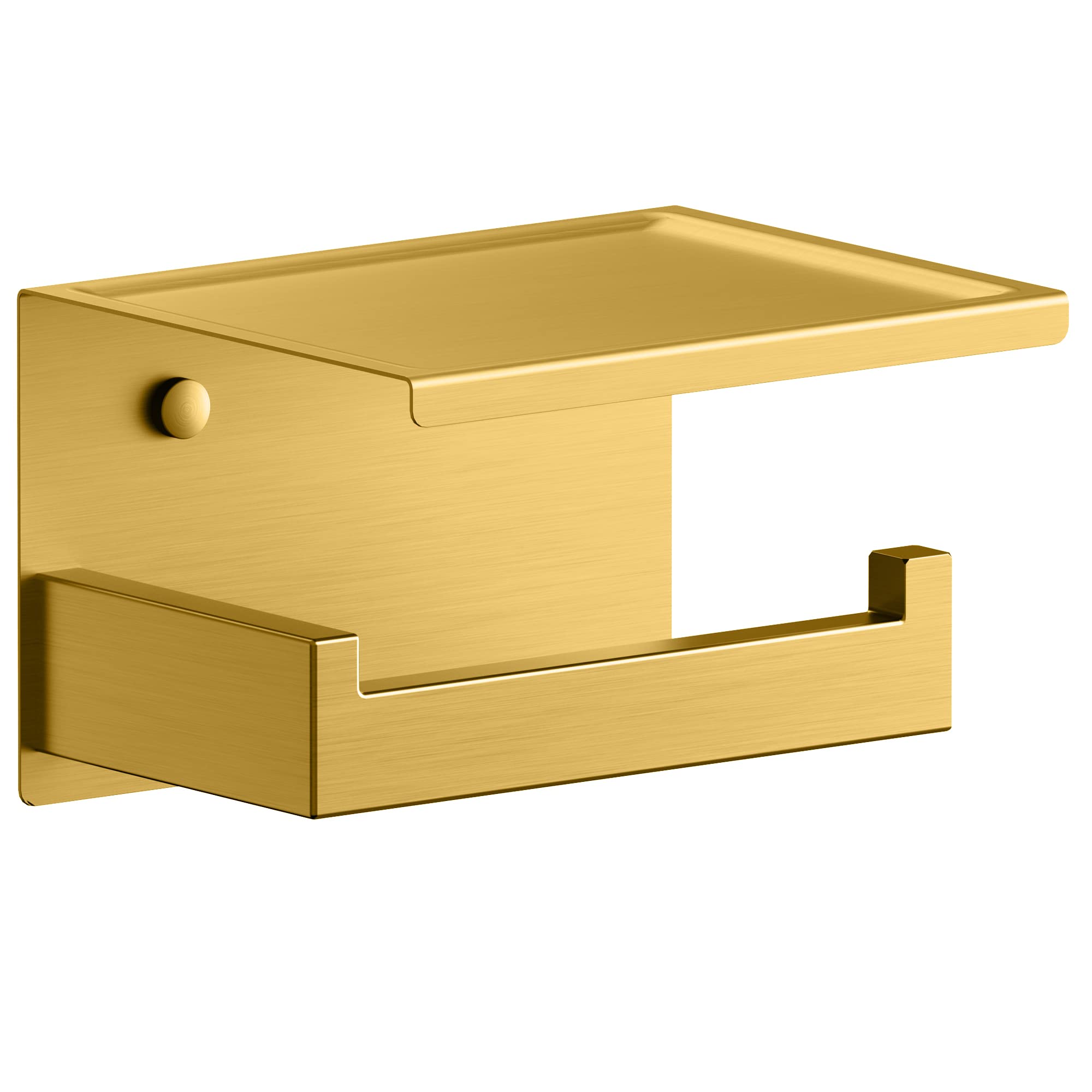Hitslam Gold Toilet Paper Holder, Stick On Brushed Brass Toilet Paper Holder With Shelf, Self Adhesive No Drill Or Wall-Mount Wi
