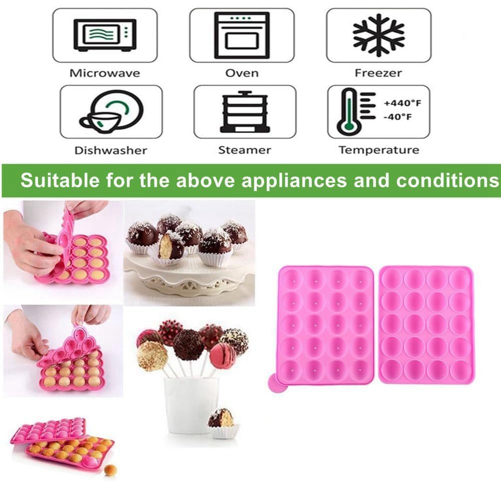 Silicone Cake Pop Mold + 120 Sticks, Easter Bpa Free Baking Mold For Candy Chocolate Lollipop Dessert Cupcake Cooker - Pink