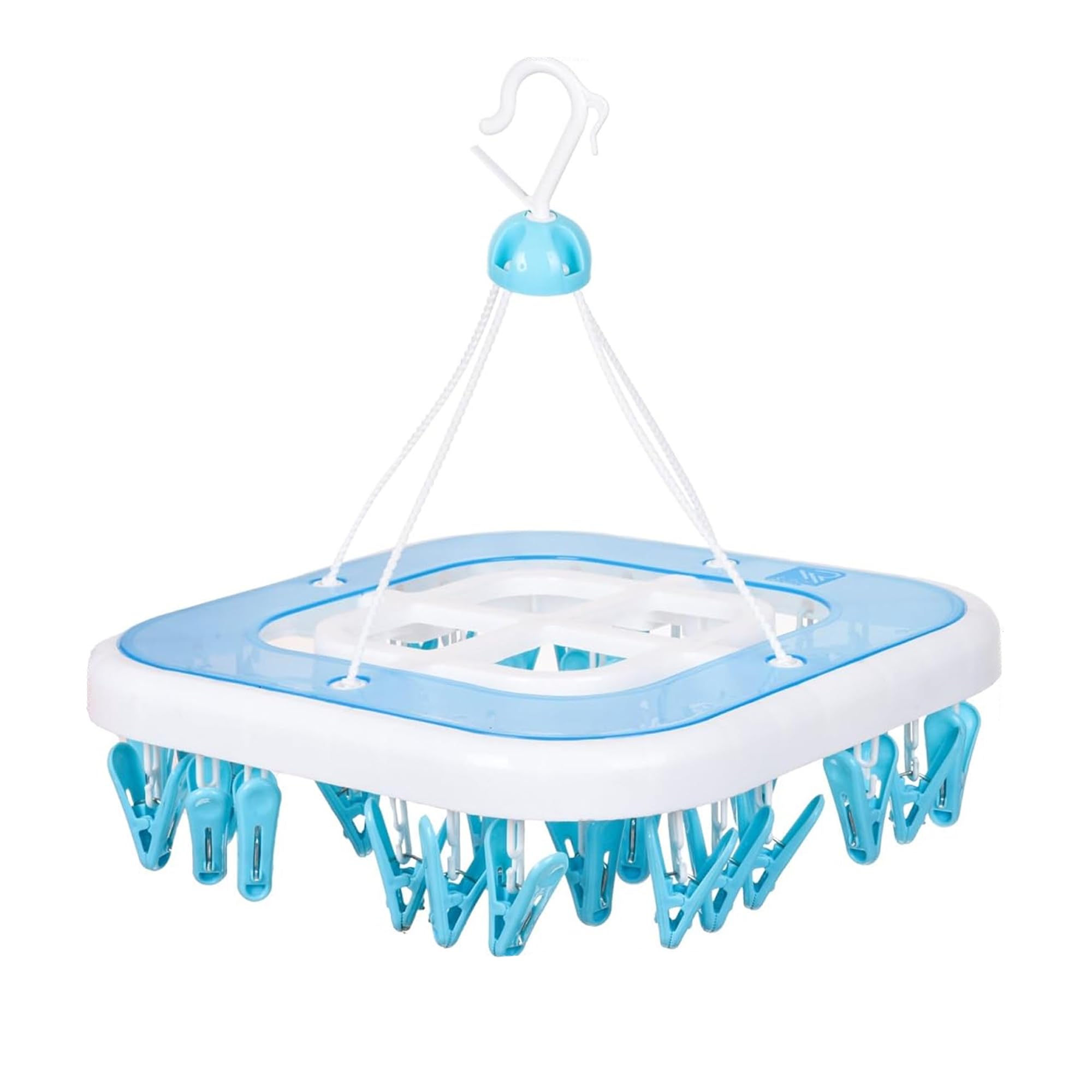 Kuber Industries Cloth Drying Hanger | 36 Clips Baby Drying Pegs | 360 Degree Rotatable Hanger | Clip Stand For Cloth | Square C
