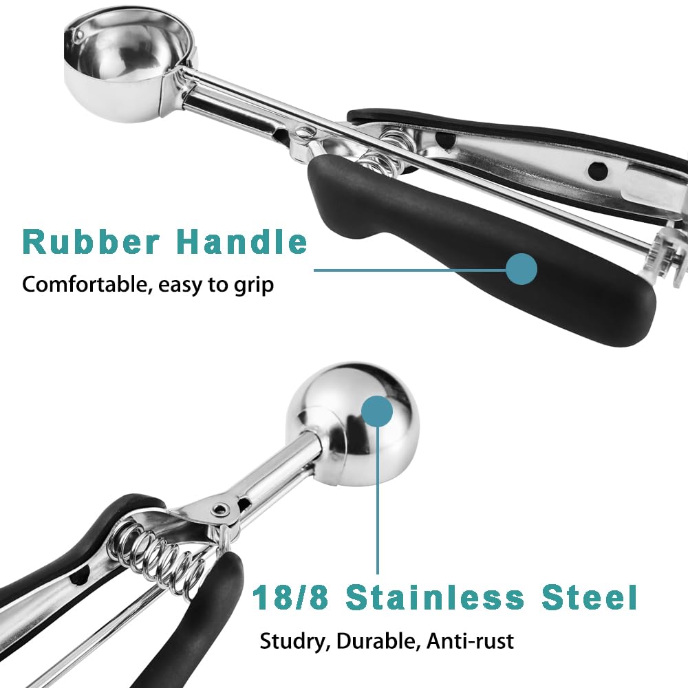 Homure H Cookie Scoop Set - Include 1 Tbsp/ 2 Tbsp/ 3Tbsp - 3 Pcs Cookie Scoops For Baking - Cookie Dough Scoop - Made Of 18/8 S