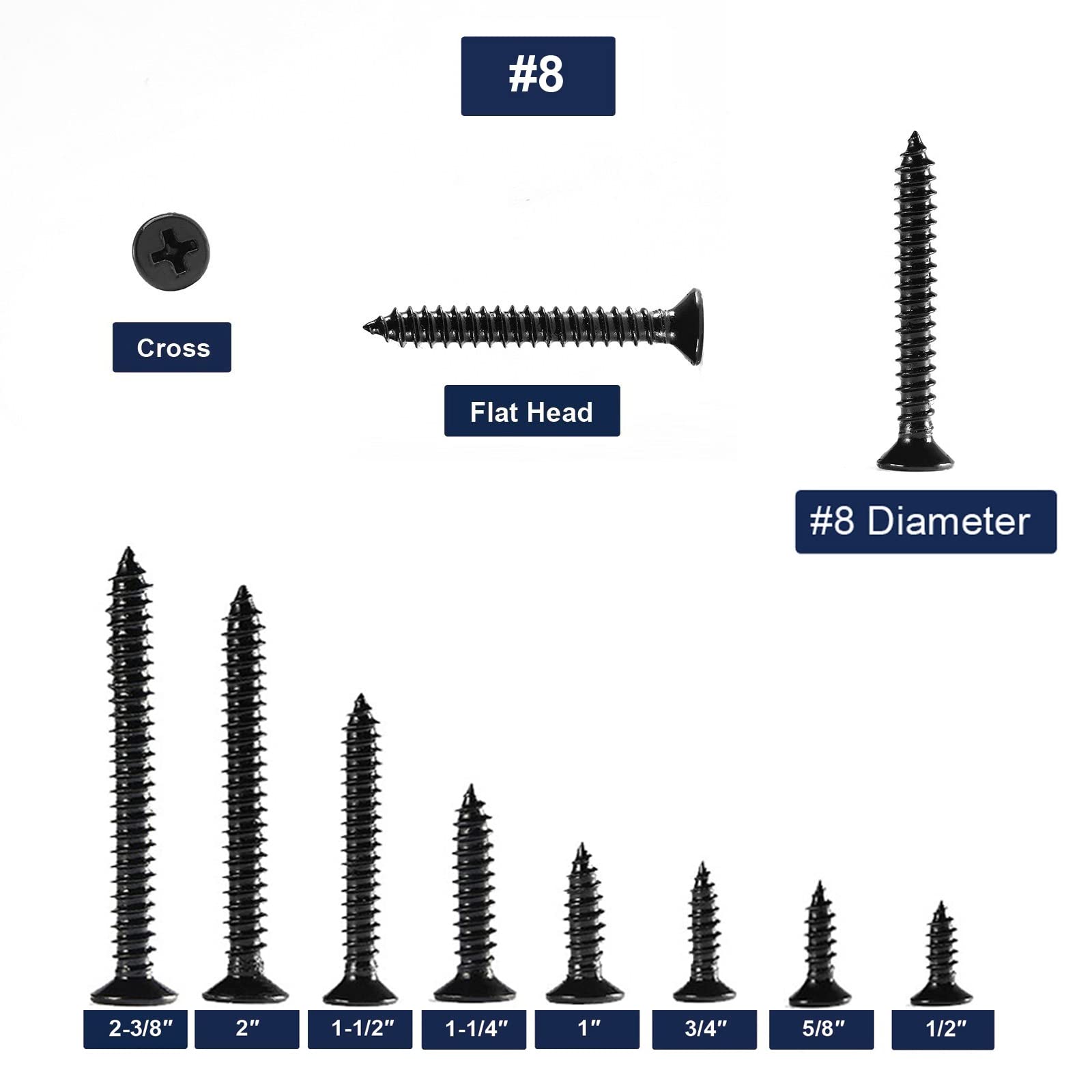 8 X 1 Wood Screw 100Pcs 18-8 (304) Stainless Steel Screws Flat Head Phillips Fast Self Tapping Drywall Screws Black Oxide By Sg