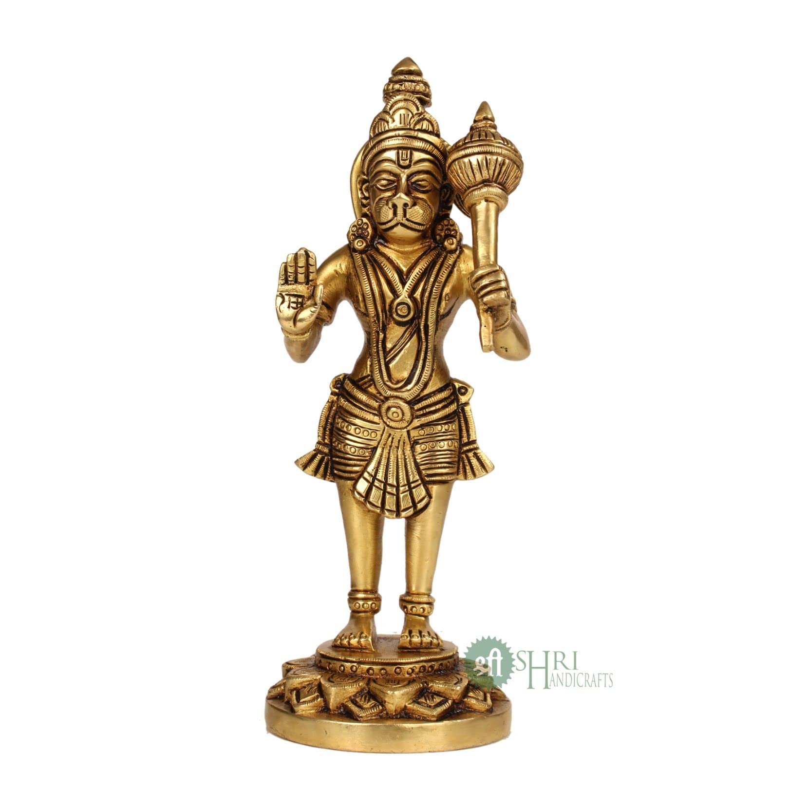 INDICAST Brass Standing Hanuman ji Bajrangbali Sankat Mochan Idol Murti for Home Office Decor- Height 20 Cms