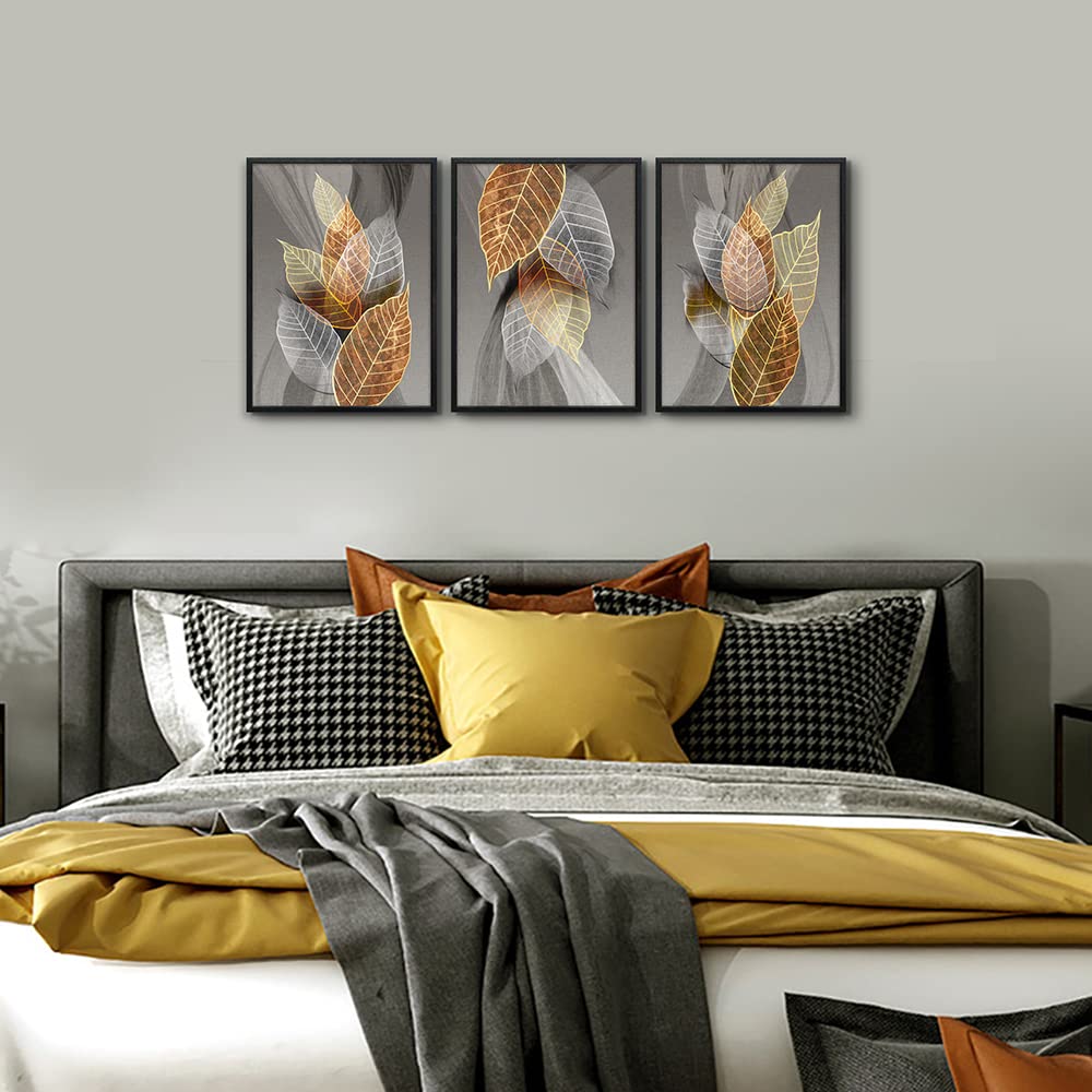 Black Framed Canvas Wall Art For Living Room Wall Decorations For Kitchen Modern Bathroom Wall Decor Abstract Paintings Leaves Wall Pictures Artwork Bedroom Home Decor of 3 Piece Framed Art Prints