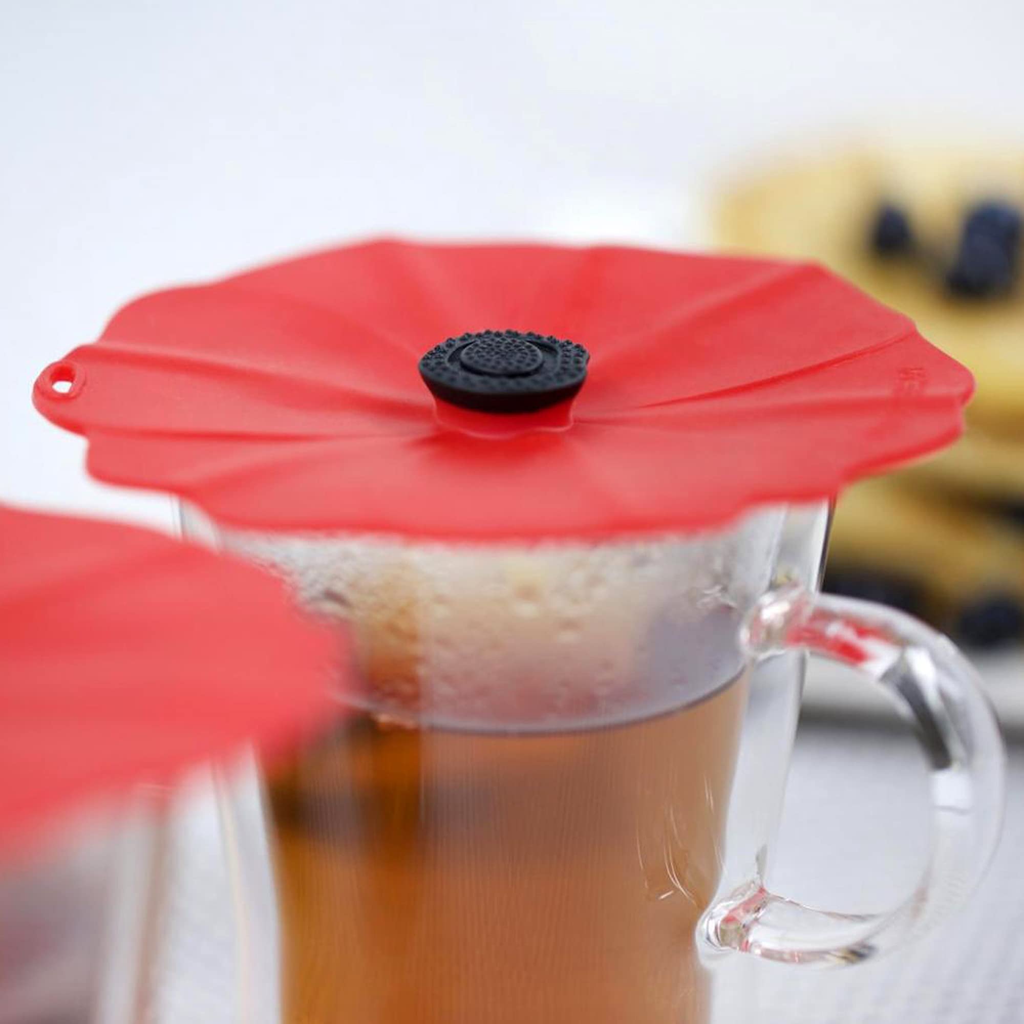 Charles Viancin - Set Of 2 Poppy 4    Silicone Drink Covers - Airtight Seal On Any Smooth-Rimmed Glass, Keep Drinks Cool Or Hot,