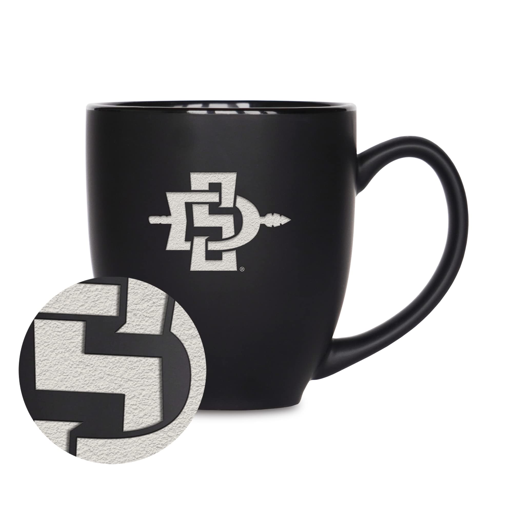 Rico Industries NCAA San Diego State Aztecs - SDSU Main 15oz Laser Engraved Matte Black Ceramic Bistro Mug - For Hot or Cold Dri