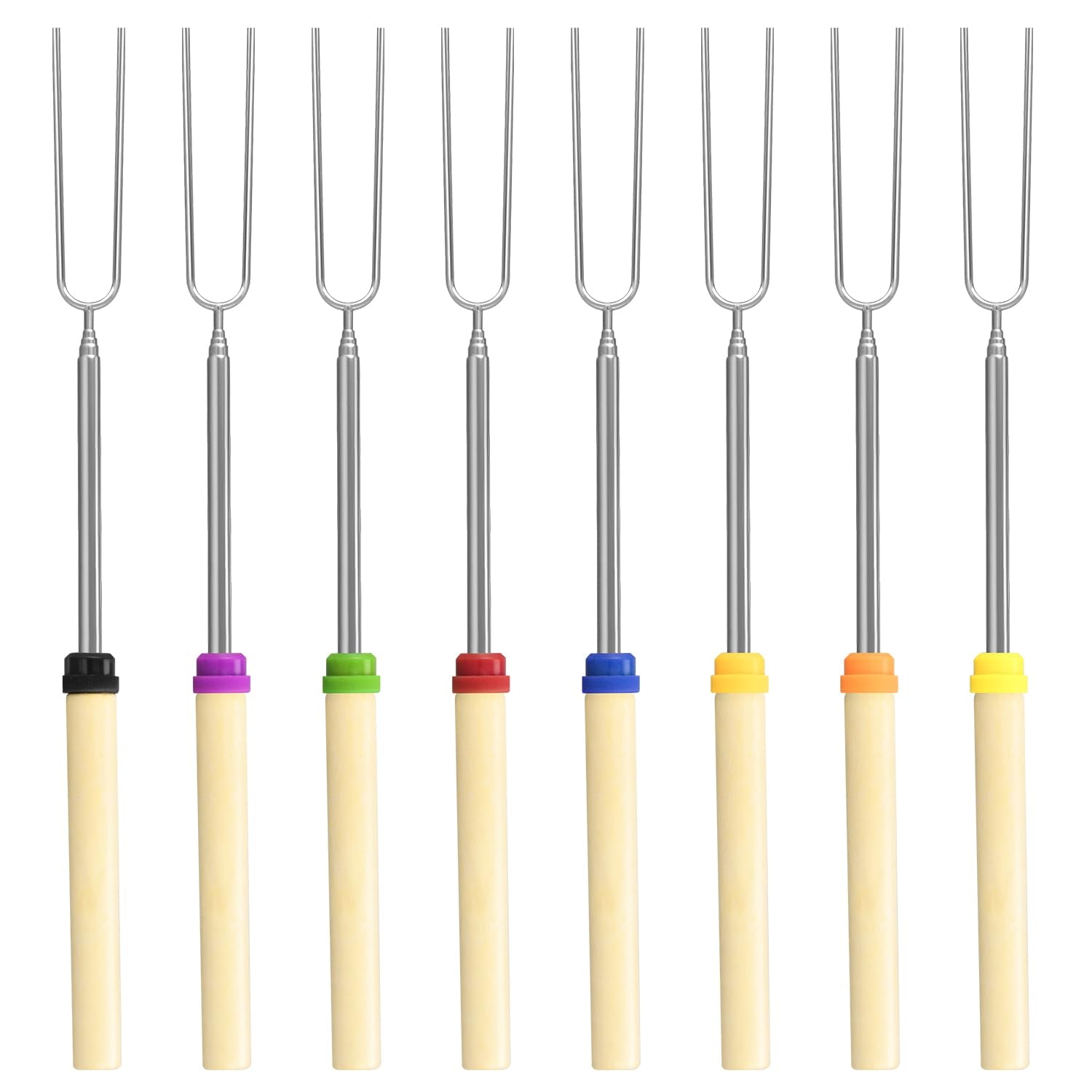 8 Pack Marshmallow Roasting Sticks Set, Extendable 32In Long Metal Barbecue Skewers With Wooden Handle, For Marshmallow, Hot Dog