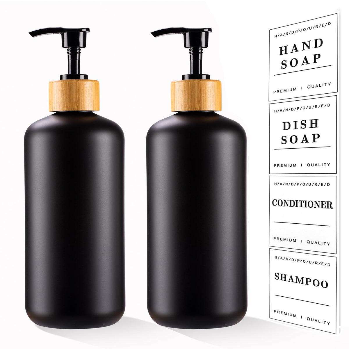 Black Soap Dispenser Set 16Oz Plastic Soap Dispenser With Bamboo Pump Hand And Dish Soap Dispenser For Kitchen Refillable Soap L