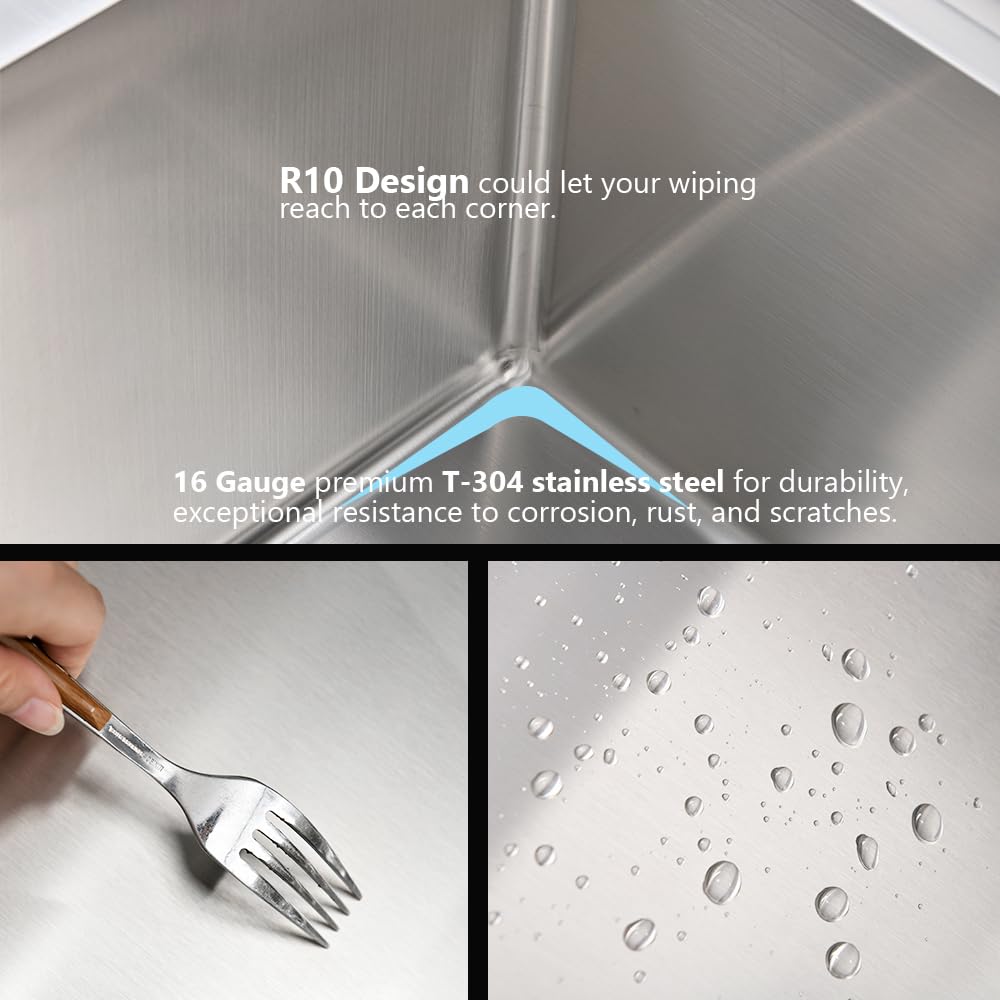 Jshozzy 23 Drop In Kitchen Sink, 23'' X 18'' Small Kitchen Sink Drop In 16 Gauge Stainless Steel Kitchen Sink Top Mount Single B