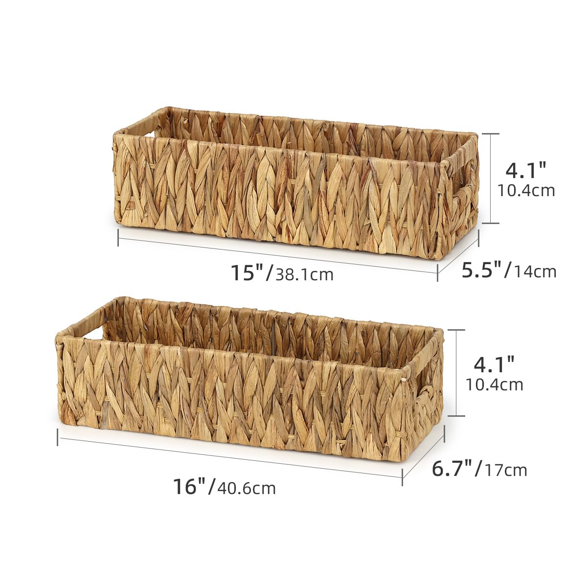 Weavelyrics [2-Pack, 2-Size] Wicker Storage Baskets With Handles, Water Hyacinth Storage Baskets, Handwoven Baskets For Shelves,