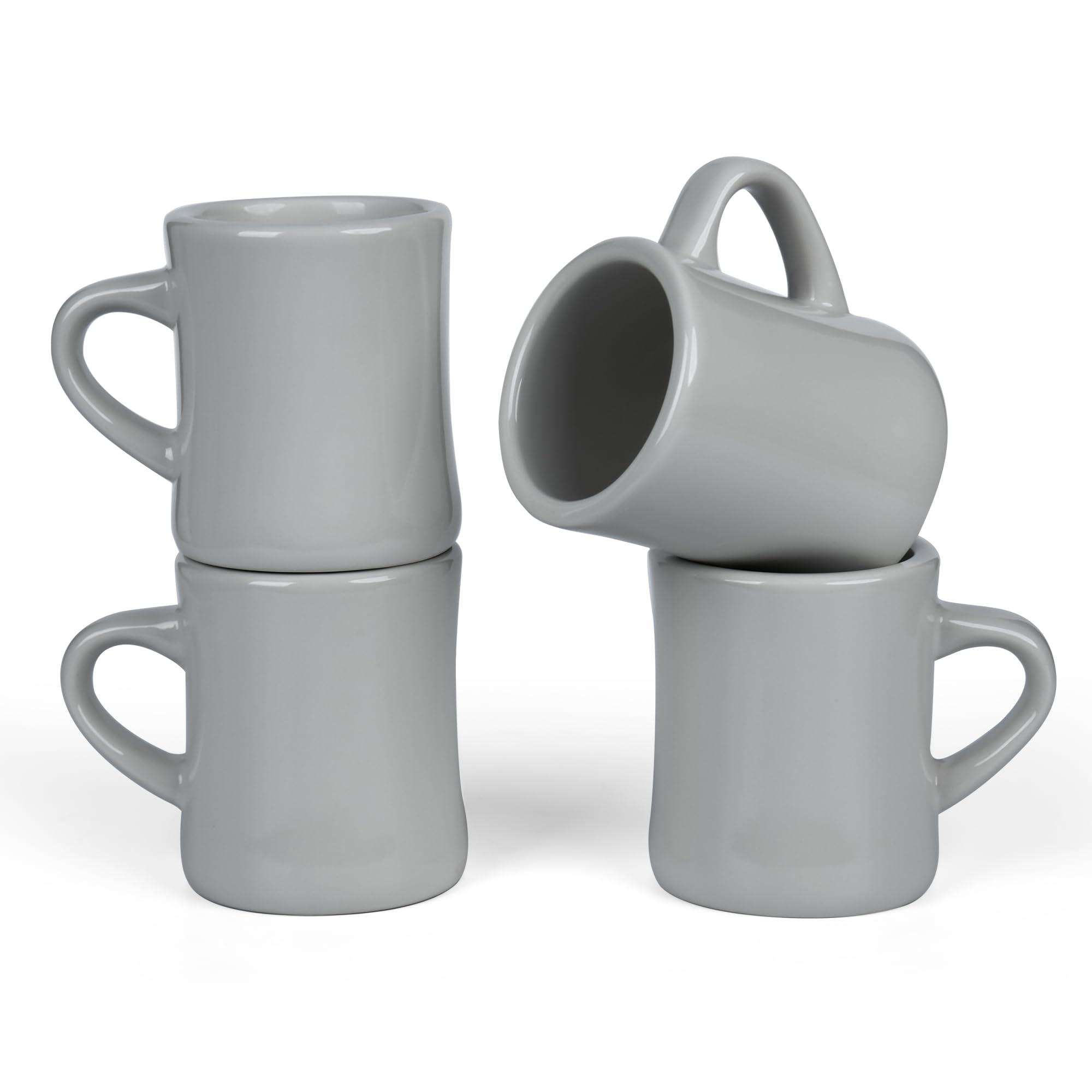 CAILIDE 11oz White Diner Coffee Mug Set of 4 Ceramic Mugs Great for Kitchen Set, Travel, and Hot Tea (Grey)