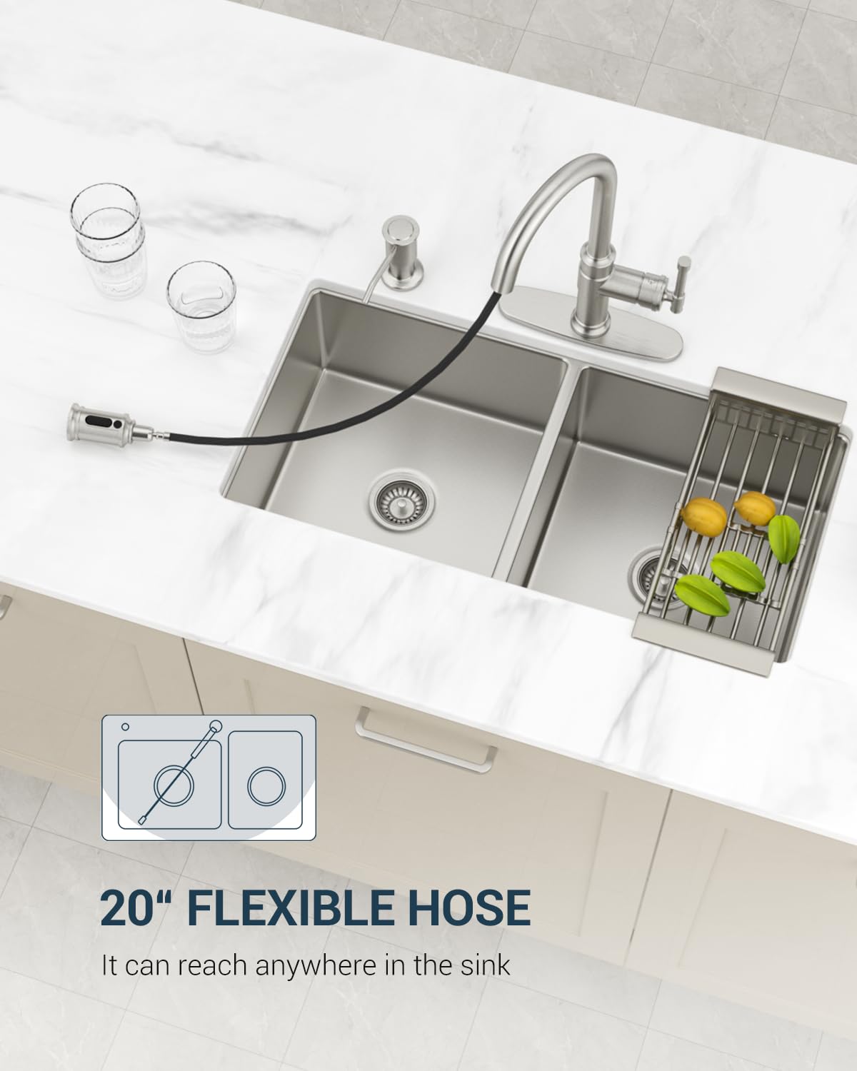 Pull Down Kitchen Faucet With Sprayer Brushed Nickel, Dayone Single Handle Antique One Hole High Arc Pull Out Kitchen Sink Fauce