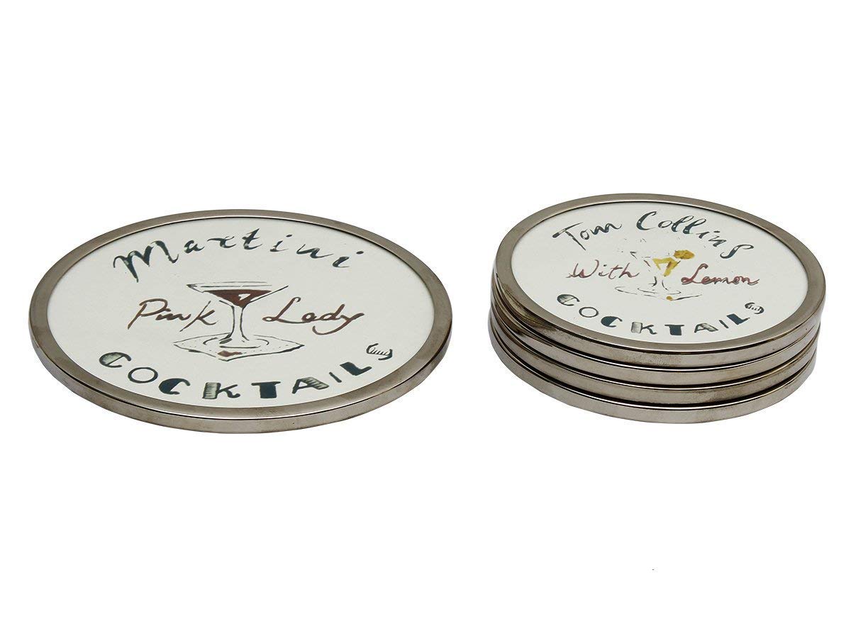 Store Indya Metal Drink Coaster And Trivet 5-Pack Set (White Cocktails)