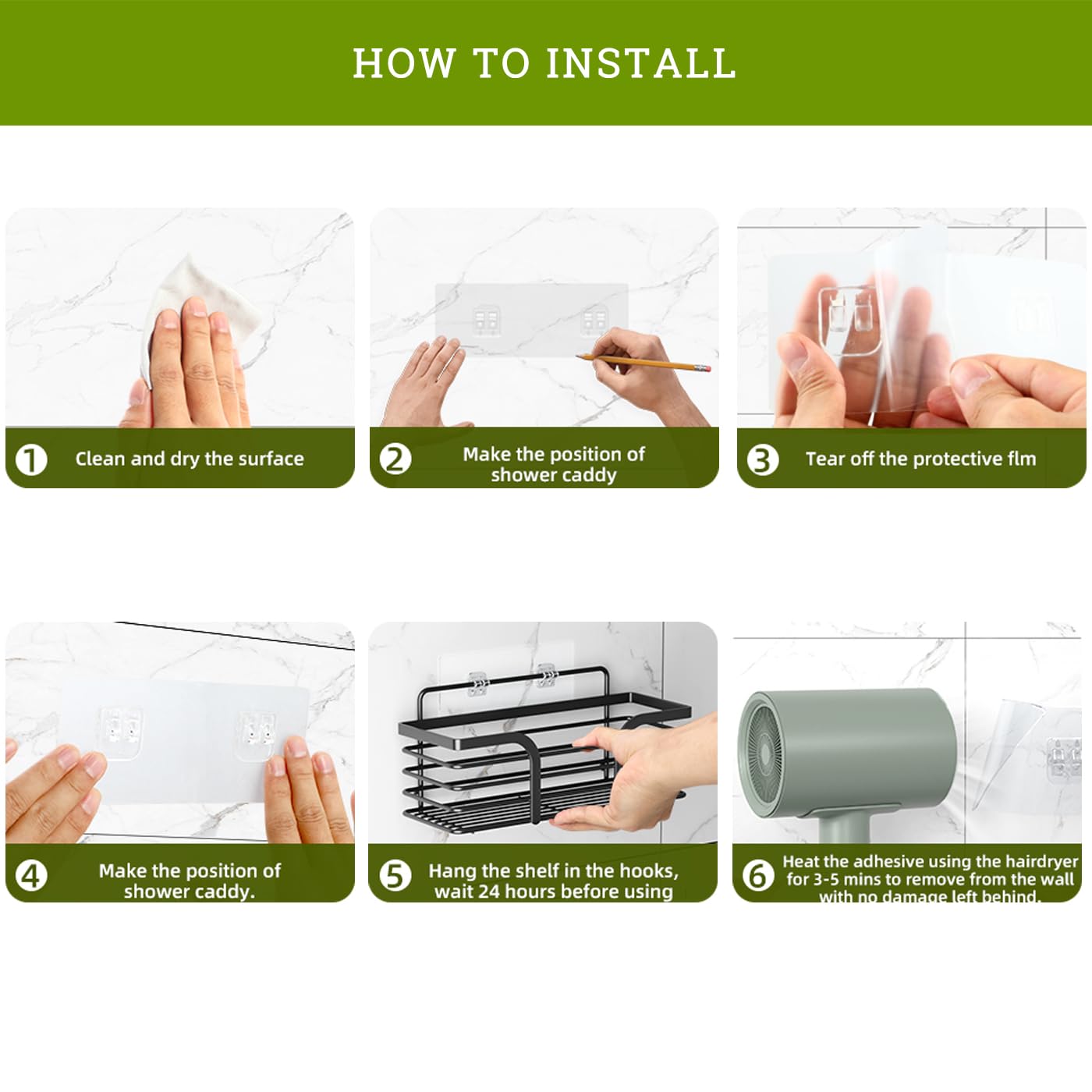 Miutme 14-Pack Shower Caddy Adhesive Replacement, Strong Adhesive Hooks Strips,Transparent Shower Shelf Adhesion Stickers No Dri