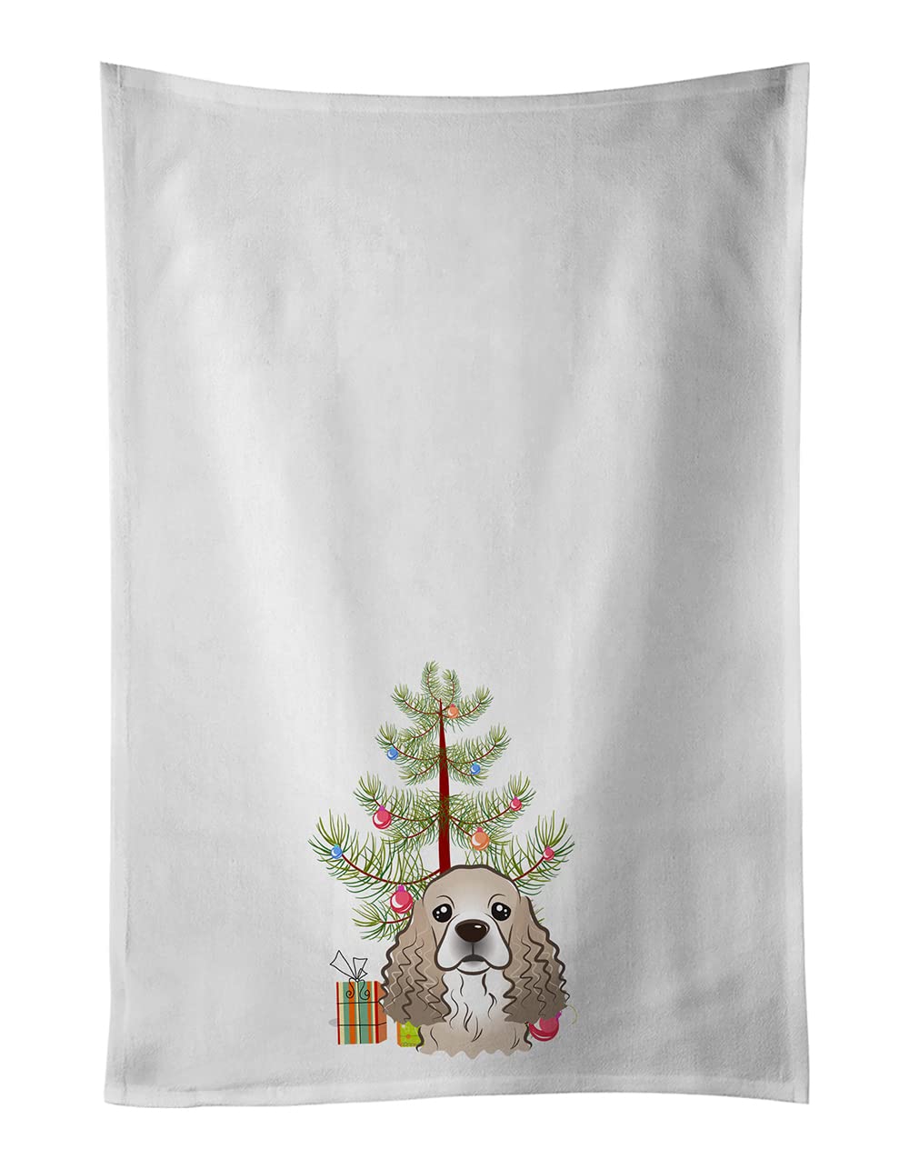 Christmas Tree and Cocker Spaniel White Kitchen Towel Set of 2