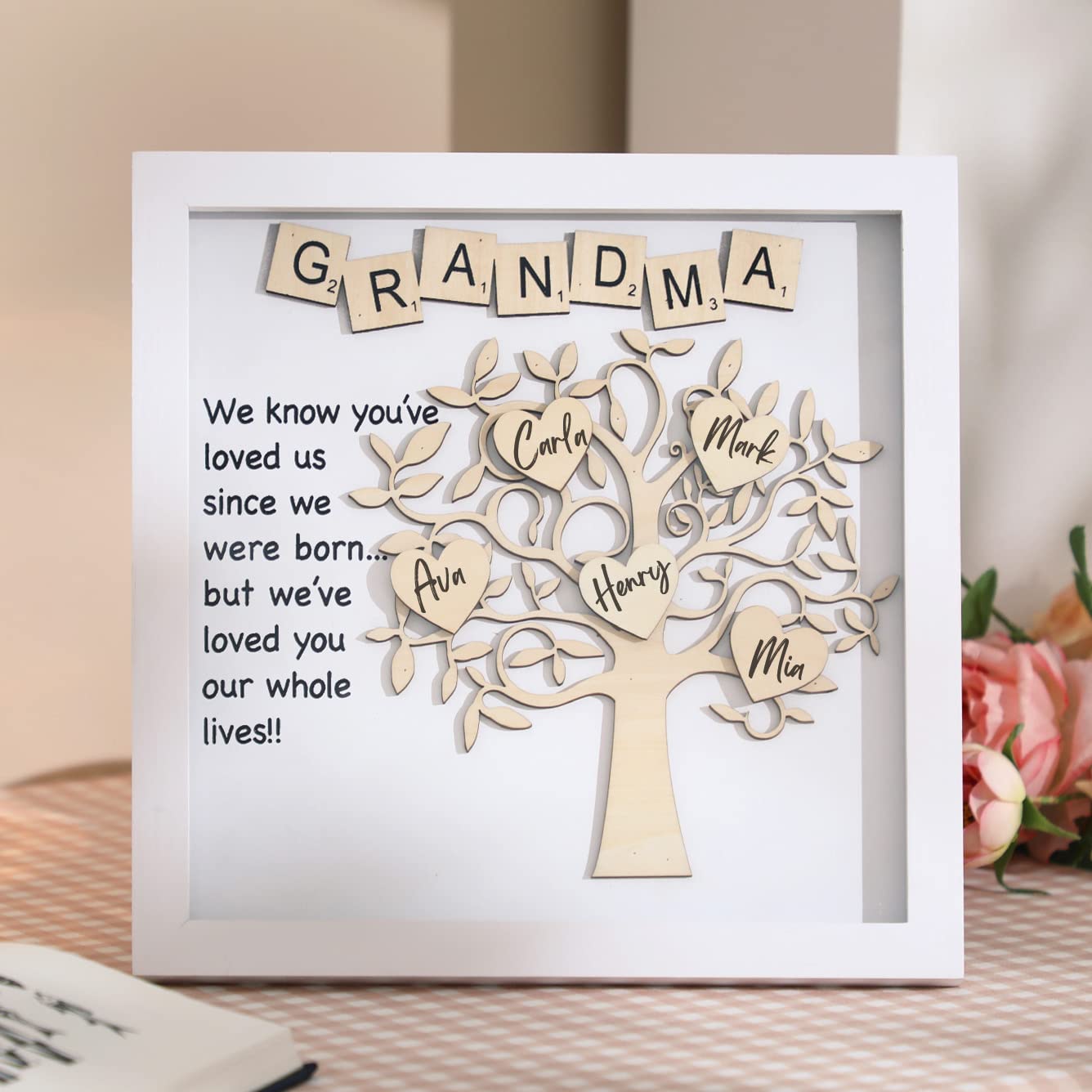 NEWLIGHTURE Personalized Grandparents Gifts, Family Tree Frame Gift for Grandparents Nana,Gift for Grandparents Grandchild Grand