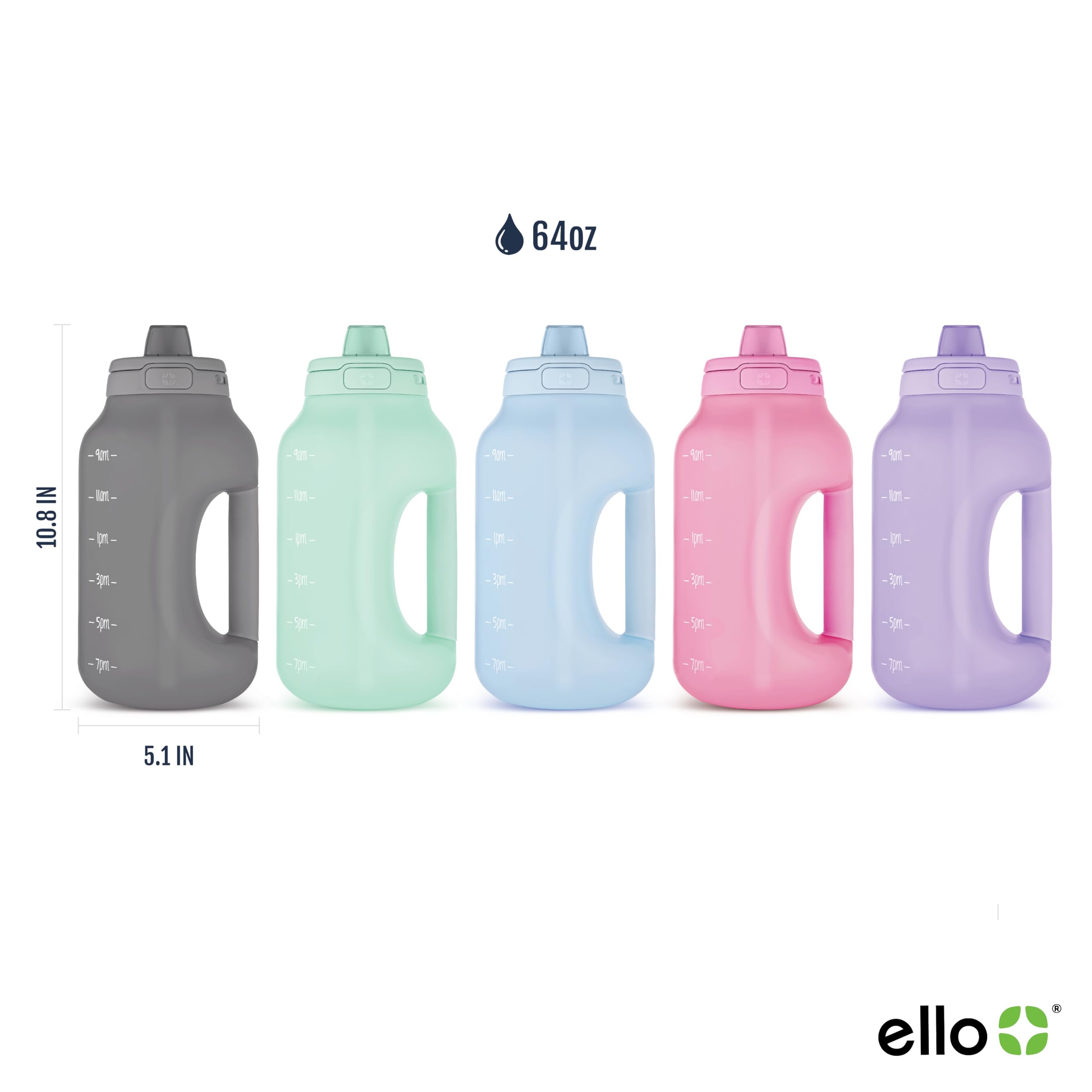 Ello Hydra 64Oz Half Gallon Water Jug With Handle And Motivational Time Markers For All Day Hydration, Plastic Reusable Water Bo