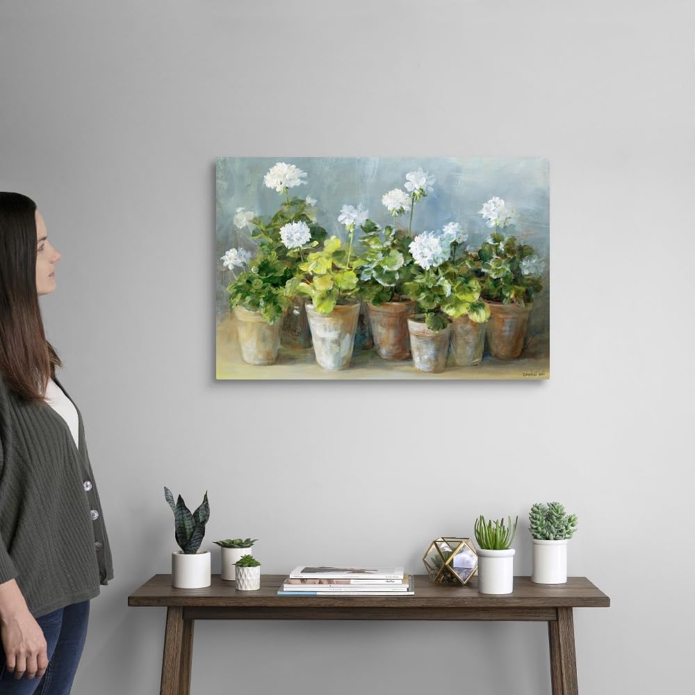 Canvas On Demand White Geraniums Canvas Wall Art Print By Danhui Nai, Traditional, Home Decor, Design Floral Artwork, 30''X20''