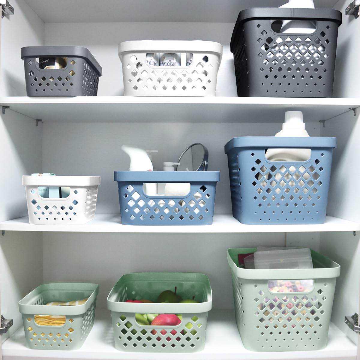 Glad Plastic Storage Basket Set, Value Pack Of 6 | Open Storage Bins For Shelves, Bathroom, Pantry, Closet | Nesting Organizer B