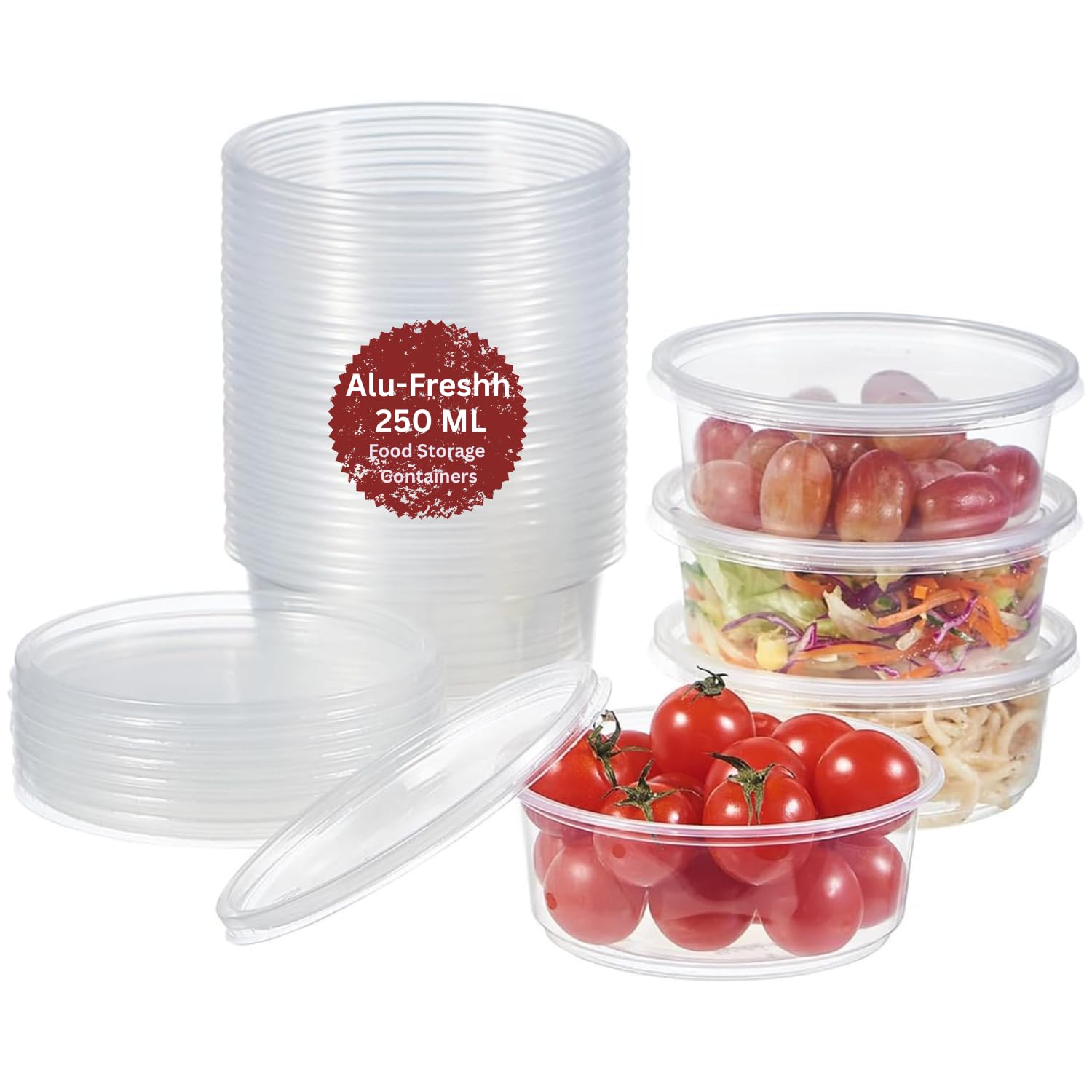 AluFreshh Round Delivery Transparent Food Storage Containers With Lids Bpa Free Leakproof Stackable Microwave Freezer Dishwashe