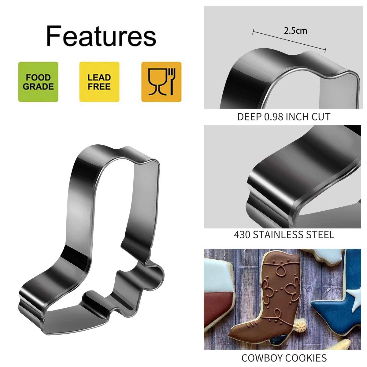 Aoerfes 6 Piece Cowboy Cowgirl Boot Texas Cutter Set, Western Cookie Cutters Cowboy Hat,Longhorn, Cactus Cutter Shaped Stainless