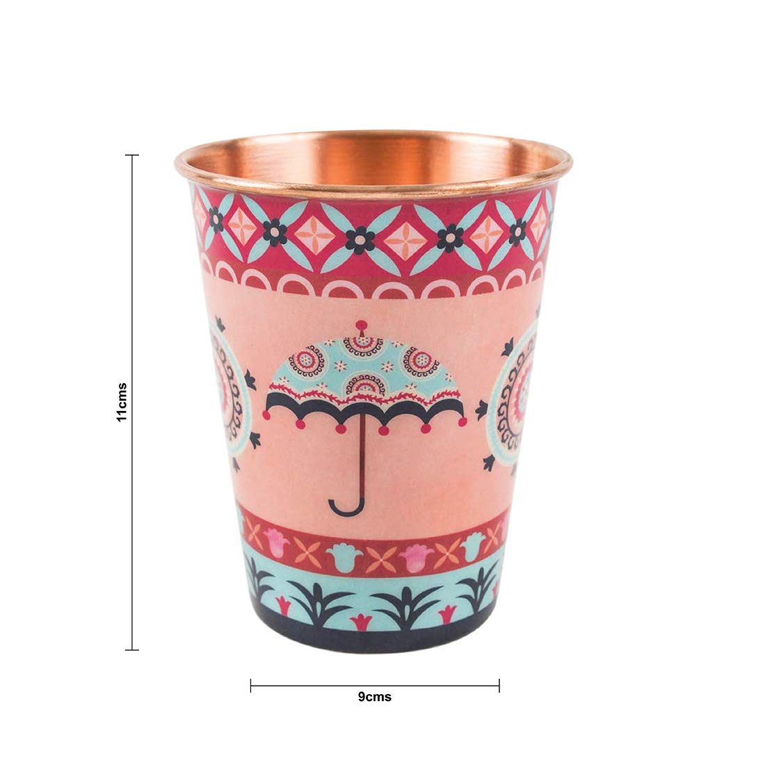 Chumbak Boho Cycle Copper Tumbler - Large, Dining Essential, Tableware, Modern And Trendy, Copper Health Benefits, Natural, Reus