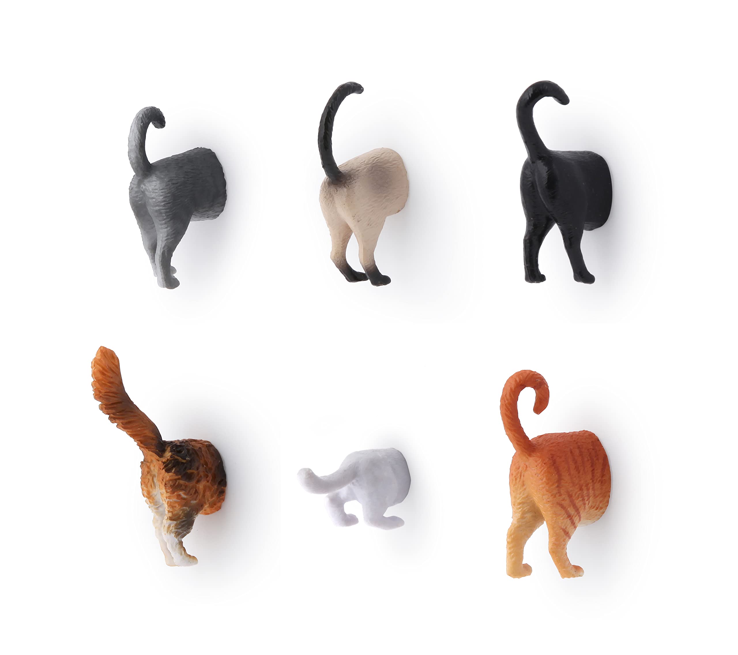 Kikkerland Magnetic Funny Cat Butt Refrigerator Decorative Magnets, Set Of 6, Novelty Gift, Cat Lovers