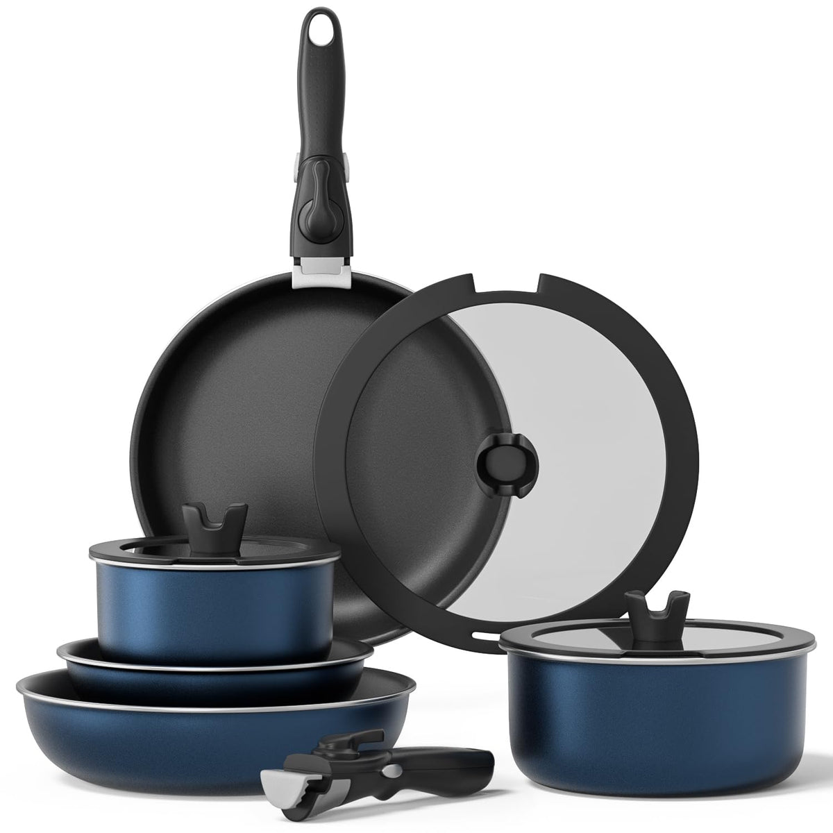 Motase 6pcs Pots and Pans Set, Nonstick Cookware Set Detachable Handle, Induction Kitchen Cookware Sets Non Stick with Removable