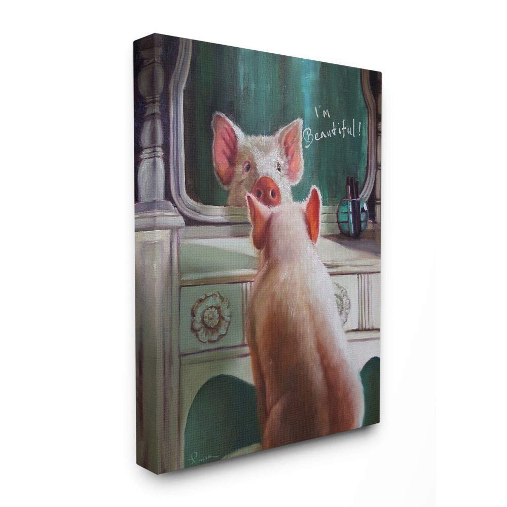 Stupell Industries I'M Beautiful Painted Pig In Mirror Illustration Wall Art, 16 X 20, Design By Artist Lucia Heffernan