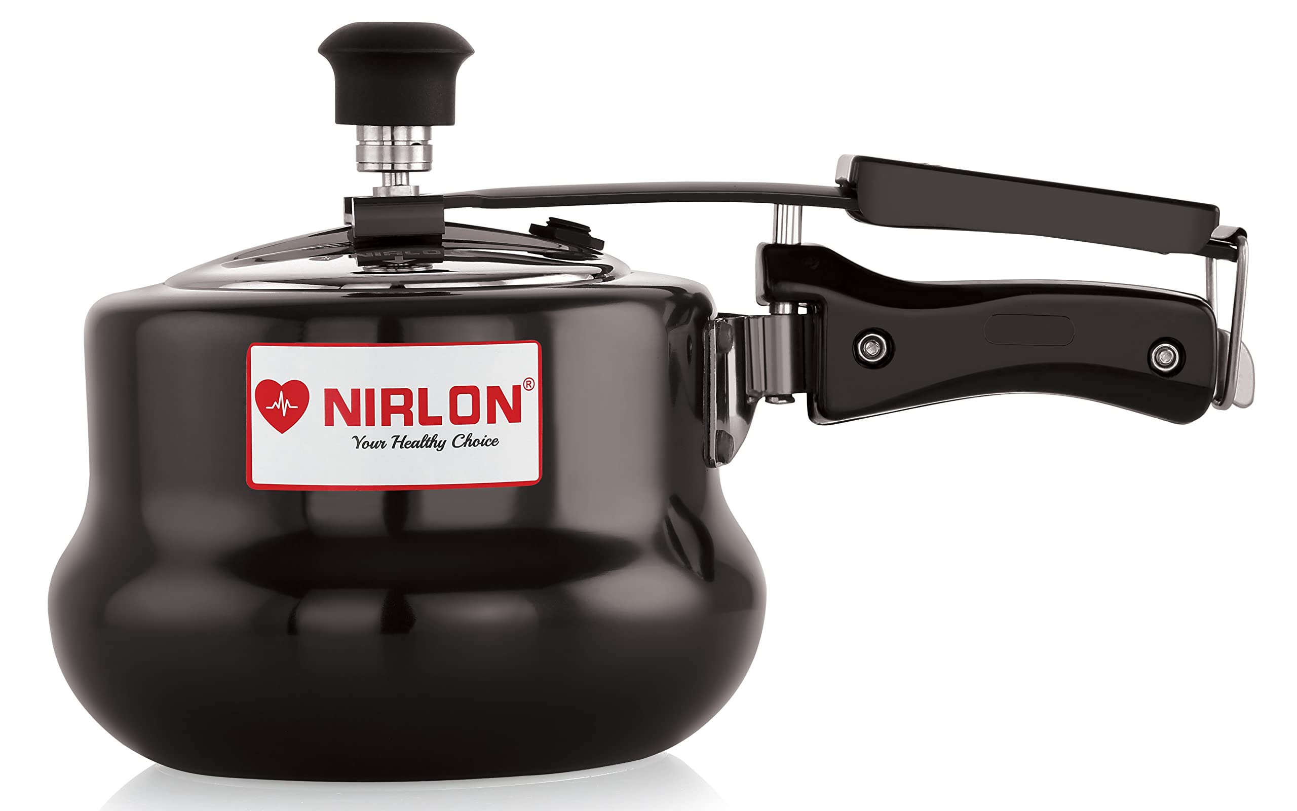 Nirlon Induction And Gas Compatible Hard Anodised Handi Shape Inner Lid Aluminium Pressure Cooker, 3 Litre, Black