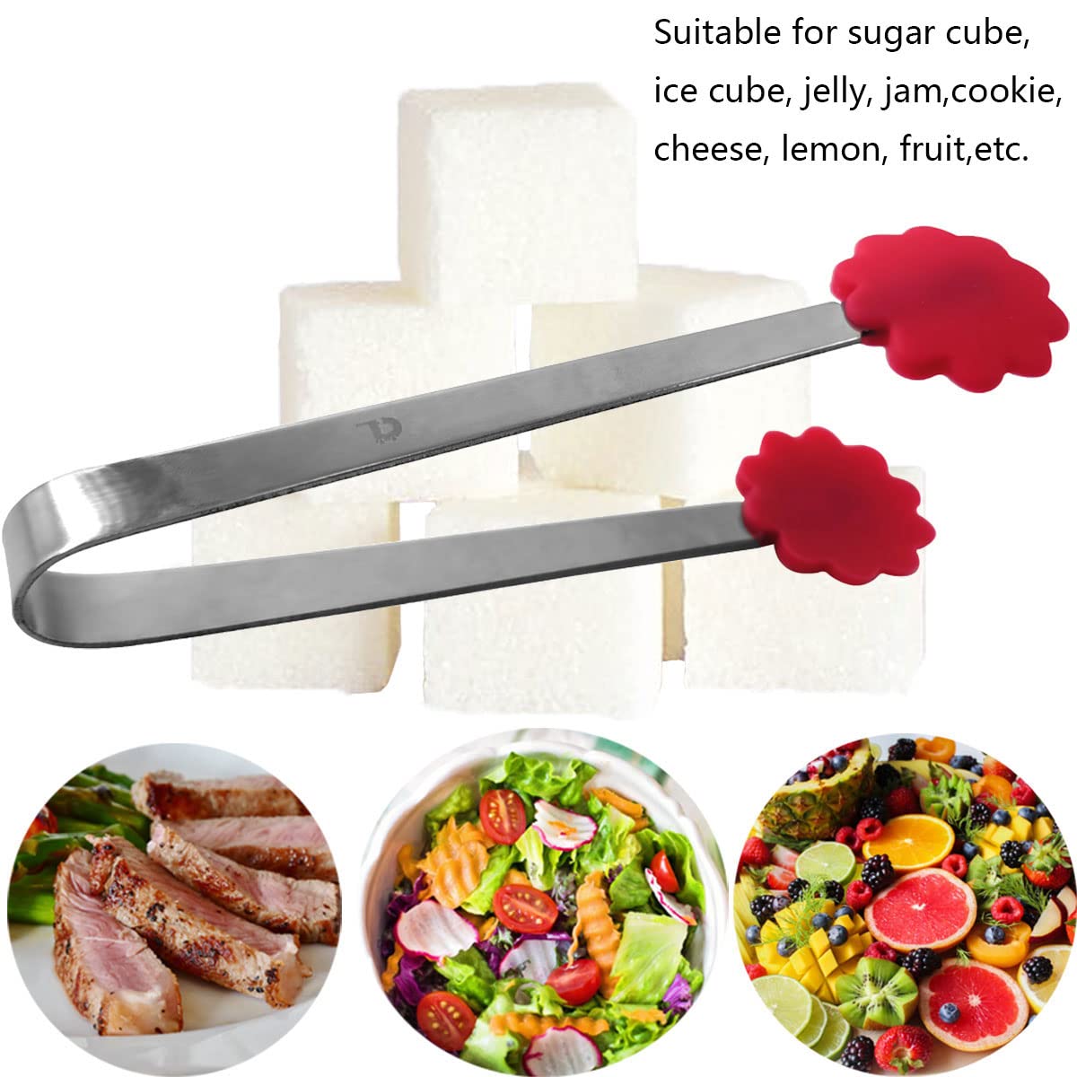 Daycount 5Pcs Stainless Steel Sugar Tong 5-Inch Mini Serving Tongs With Creative Silicone Head, For Tea Coffee Party