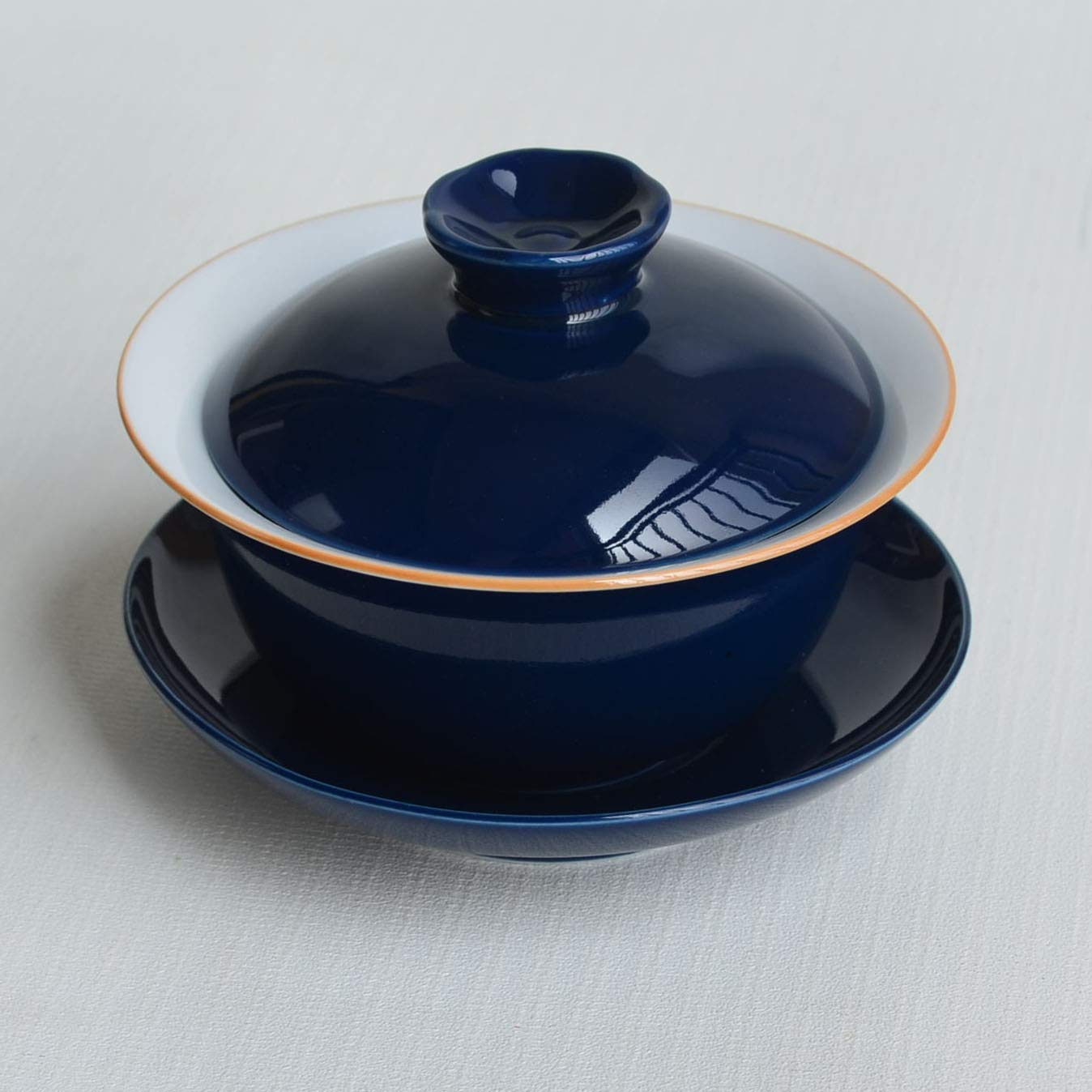 Liang Baobao Porcelain Gaiwan 6.7Oz Teacup White Glazed Tureen Chinese Sancai Cover Bowl Lip Saucer Set (Blue)
