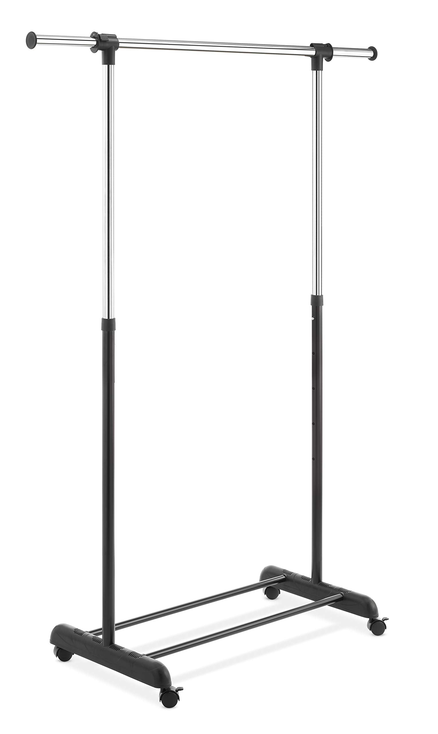 Whitmor Adjustable Rolling Clothes Organizer Chrome Garment Rack, Black And Silver