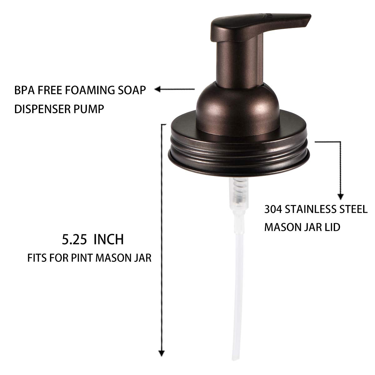 Mason Jar Soap Dispenser Lid - Regular Mouth - Premium 304 Stainless Steel Lids And Foam Hand Soap Dispenser Pump Replacement Fo